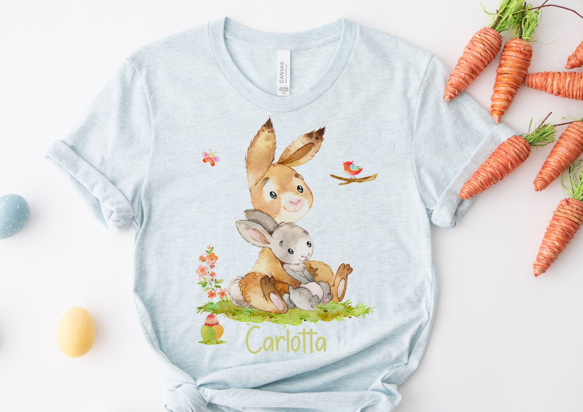 Bügelbild für bunte ien Ostern Osterhase Ostershirt OsterpulloverOsterbody Osterkleid Hase Möhre Frühling Mama und Baby – Appliques & Patches