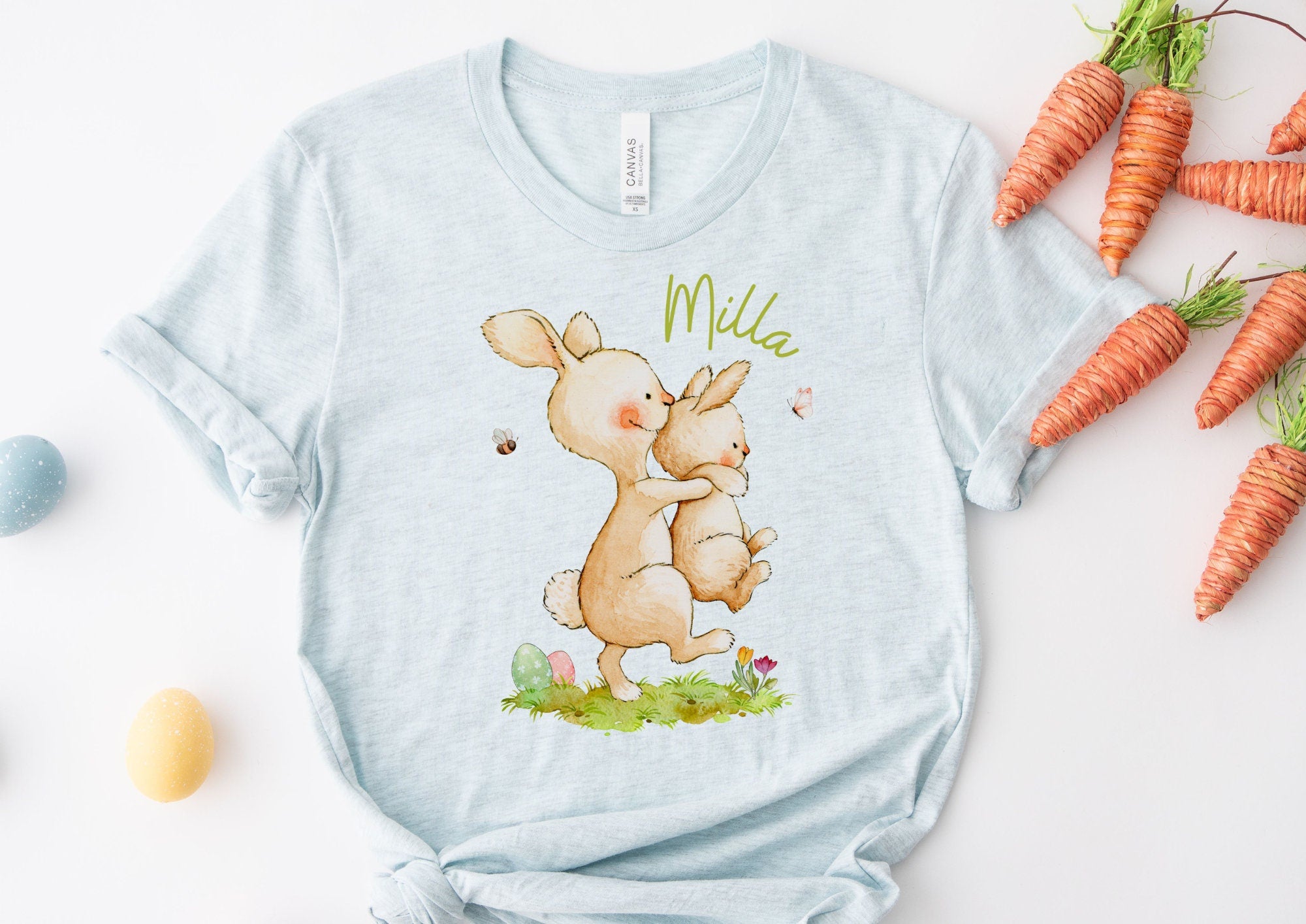 Bügelbild für bunte ien Ostern Osterhase Ostershirt Osterpullover Osterbody Osterkleid Hase Möhre Frühling