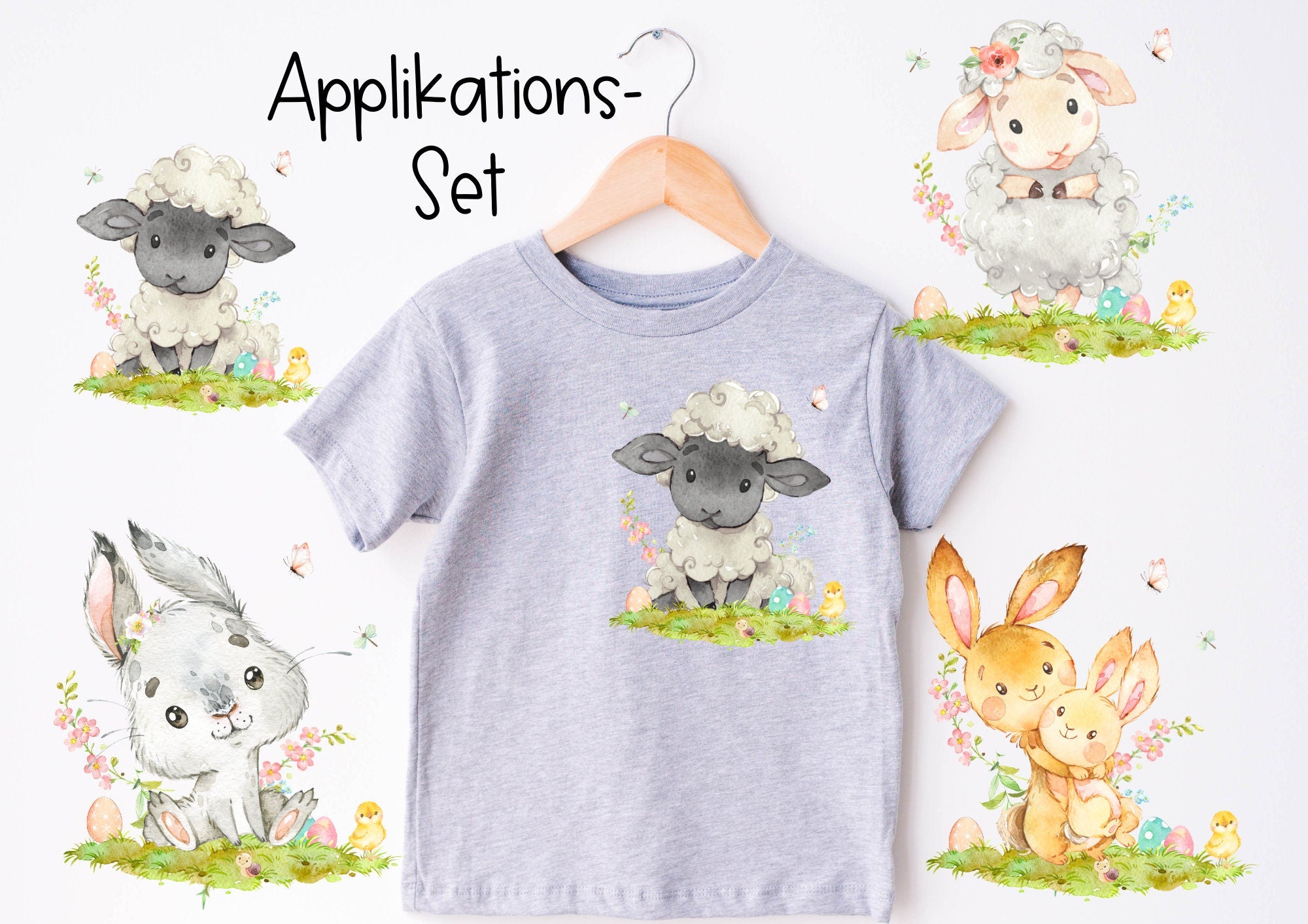 Set Bügelbild Applikation zum Veredeln von Shirts Hosen Kleidung DTF Druck Applizierung Ostern Frühling Osterzeit Osterdeko Ostershirt – Appliques & Patches