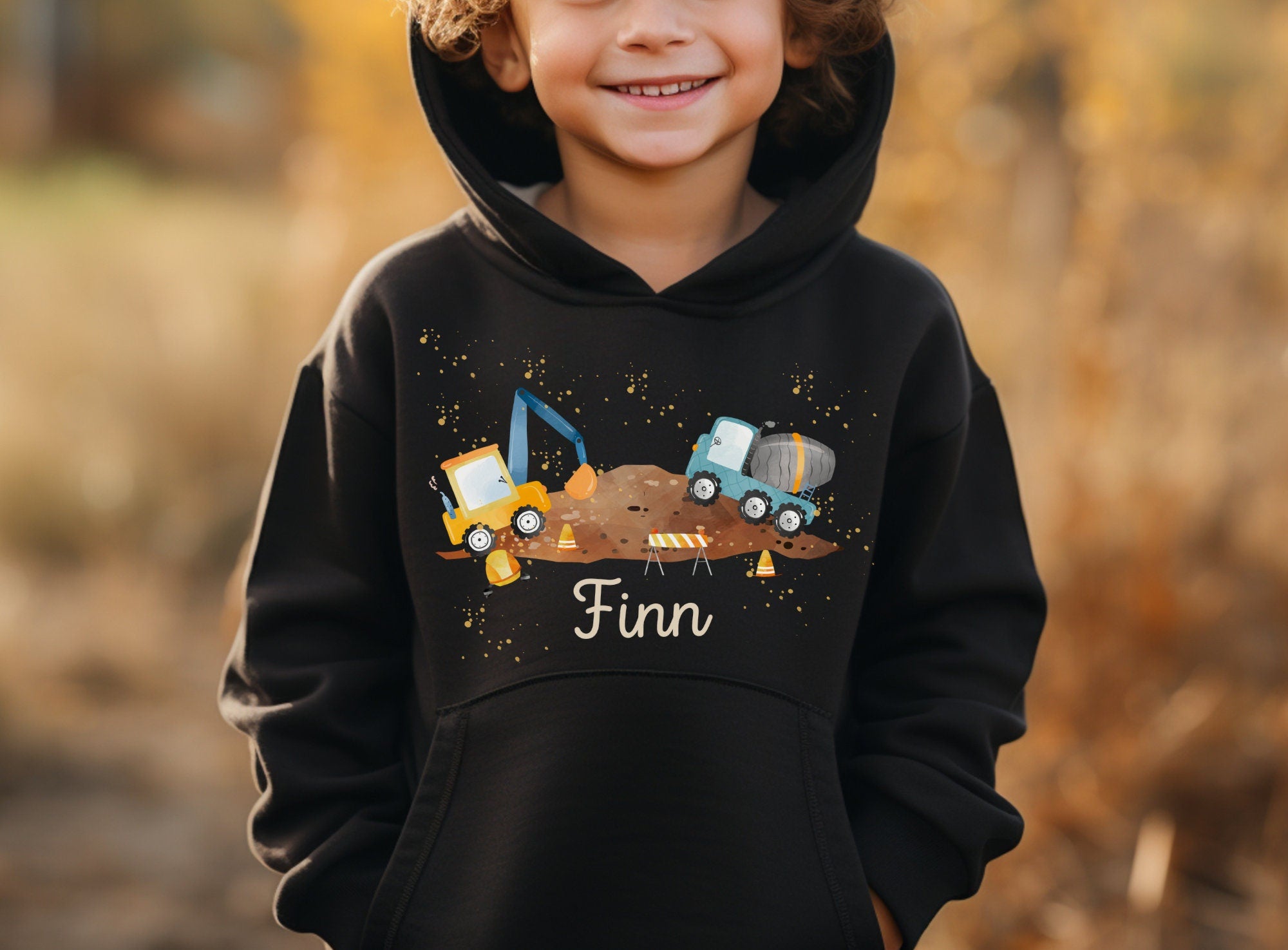 Hoodie personalisiert pullover Pulli Kapuzenpulli Bagger Radlader Baustelle Bauarbeiter – Sweatshirts