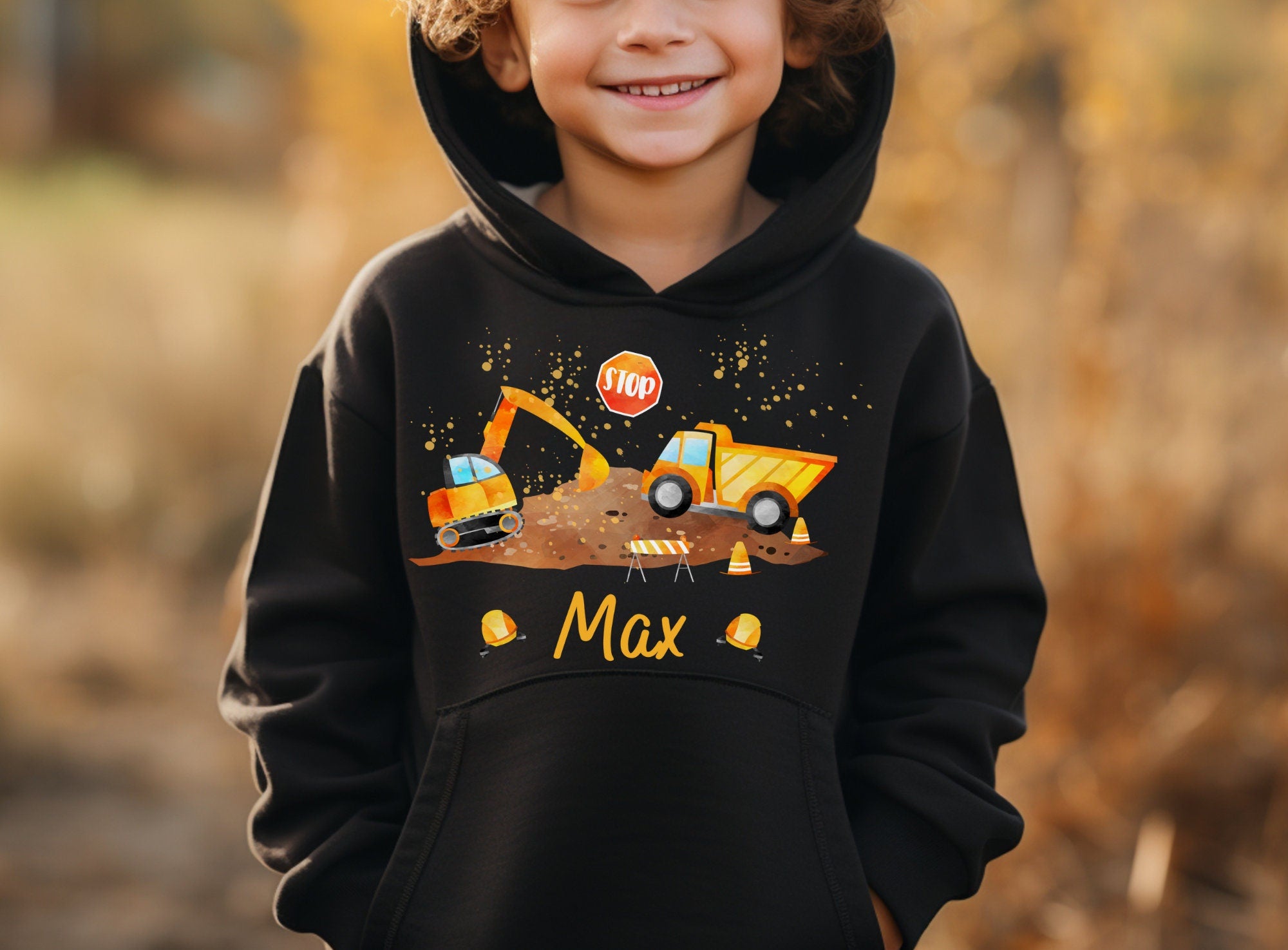 Hoodie personalisiert pullover Pulli Kapuzenpulli Bagger Radlader Baustelle Bauarbeiter – Sweatshirts