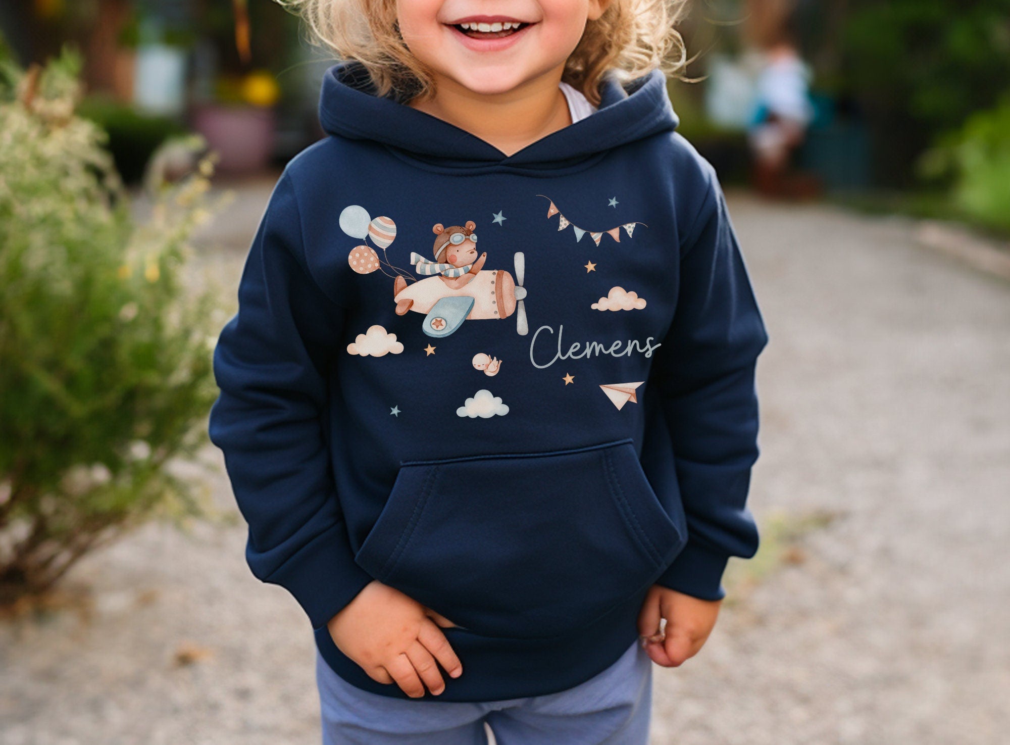 Hoodie personalisiert pullover Pulli Kapuzenpulli Flugzeug Hubschrauber Wimpel Bär – Sweatshirts