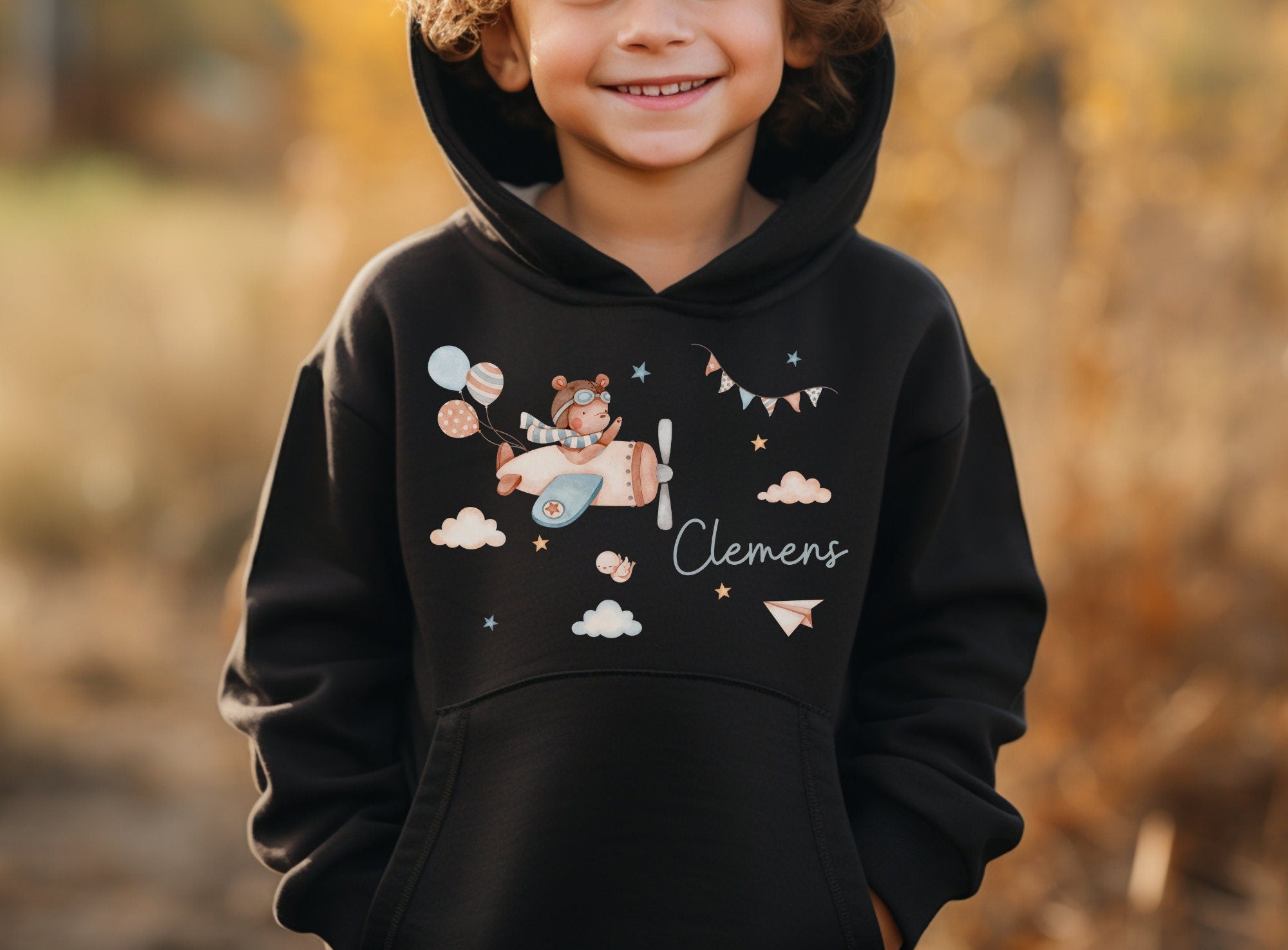 Hoodie personalisiert pullover Pulli Kapuzenpulli Flugzeug Hubschrauber Wimpel Bär – Sweatshirts