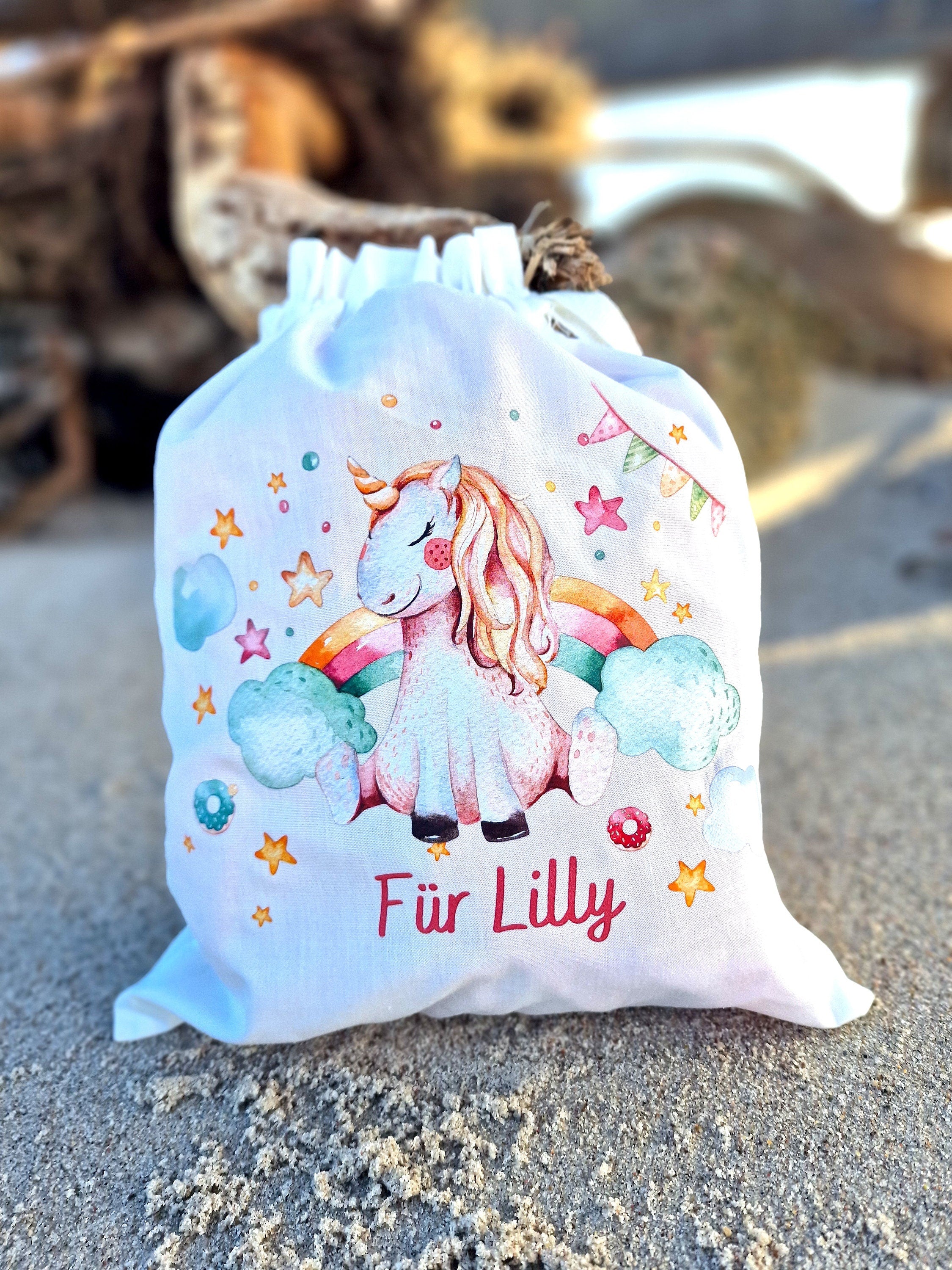 Geschenkbeutel Geschenkesäckchen personalisiert mit Name zum Geburtstag Einhorn Regenbogen Sternenstaub – Gift Wrapping