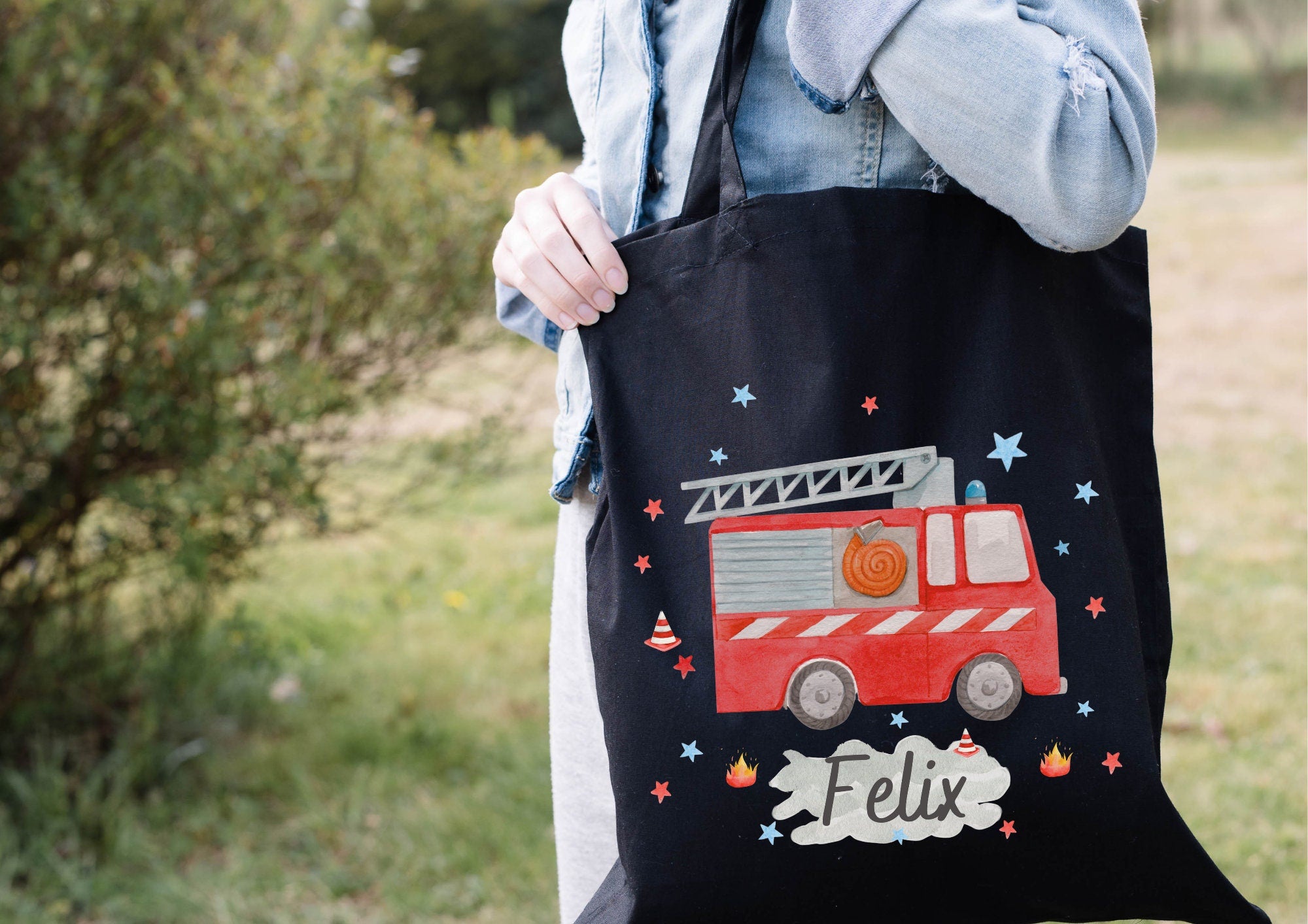 Turnbeutel Feuerwehr mit Namen – personalisiert – Feuerwehrauto Beutel Kita Schule – Geschenk Einschulung Wechselwäsche – Team Sports & Gym Bags