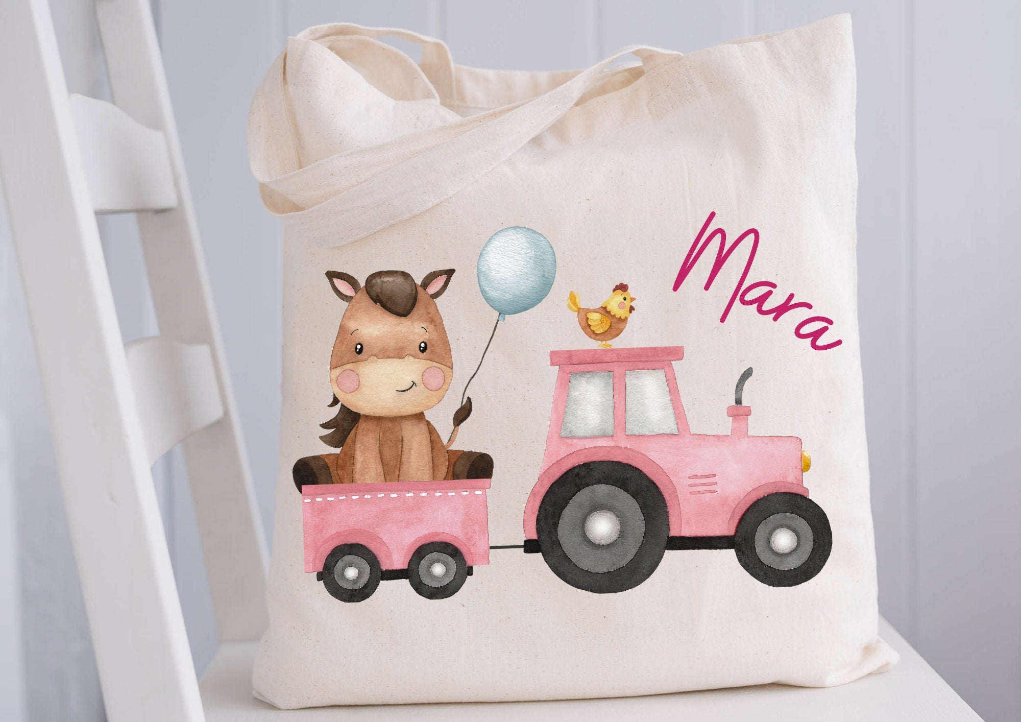 Turnbeutel Jutebeutel Jutetasche mit Namen Beutel für Wechselwäsche personalisiert Traktor Trecker Bauernhof rosa – Team Sports & Gym Bags