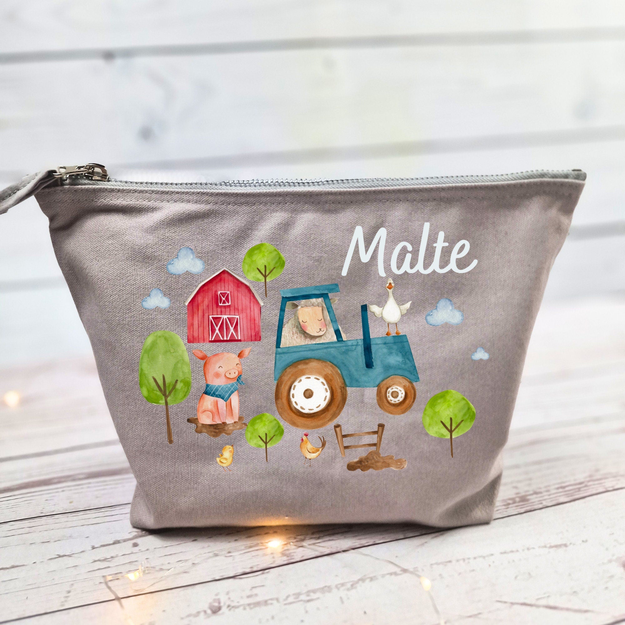 Wickeltasche mit Namen personalisiert Kulturbeutel Waschbeutel Traktor Bauernhof Bauernhoftiere – Diaper Caddies