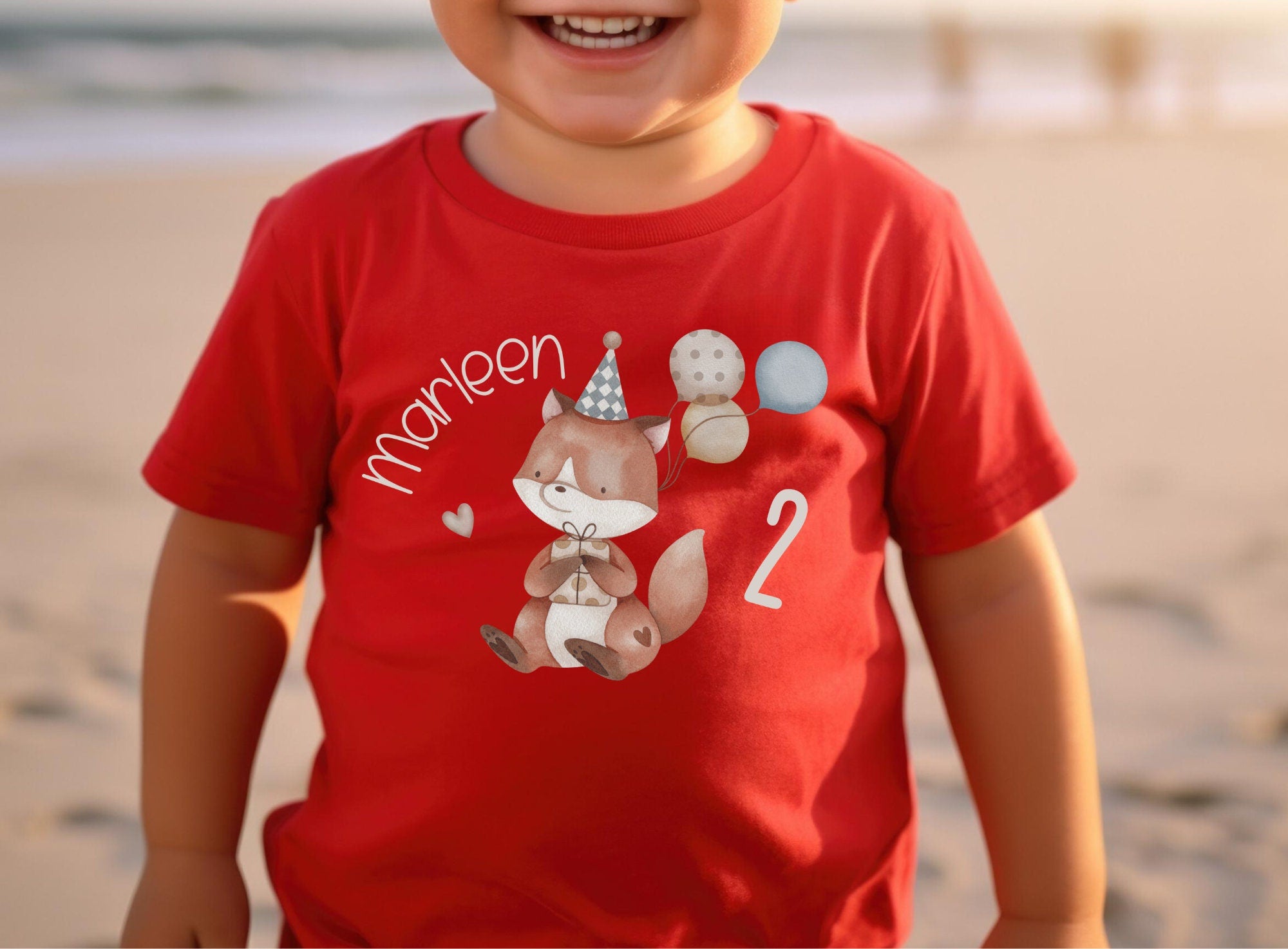 Geburtstagsshirt personalisiert Fuchs Waldtiere Party Luftballon – T-shirts