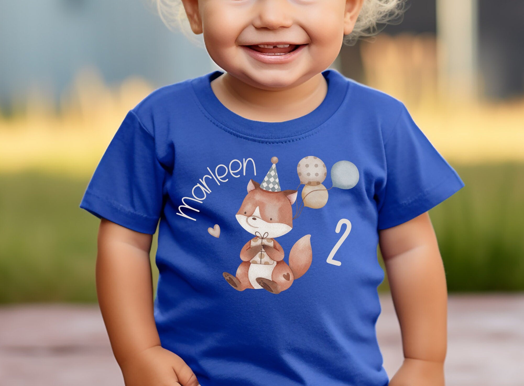 Geburtstagsshirt personalisiert Fuchs Waldtiere Party Luftballon – T-shirts