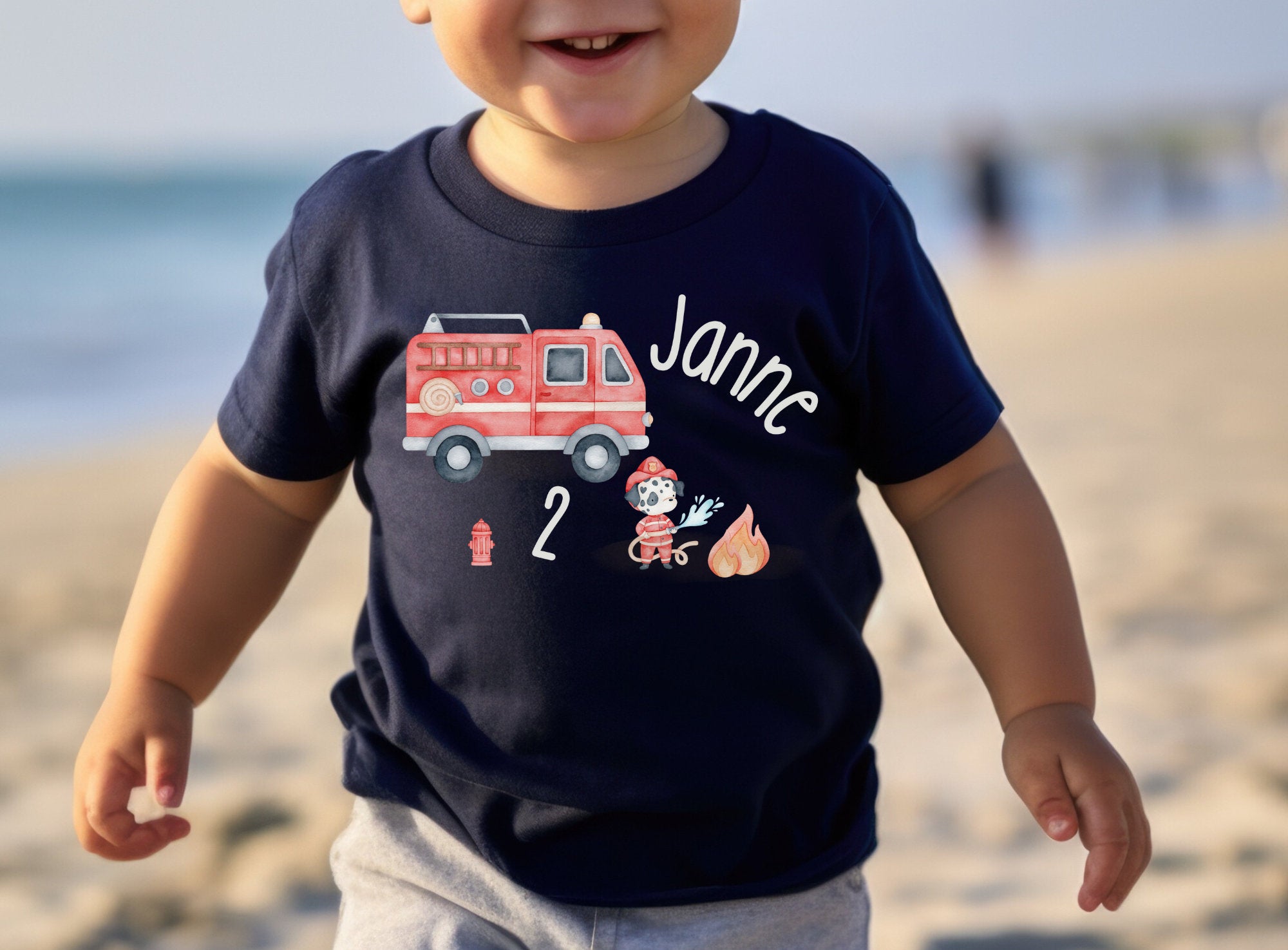Geburtstagsshirt personalisiert Feuerwehr Rettungsfahrzeuge Feuerwehrmann Hund – T-shirts