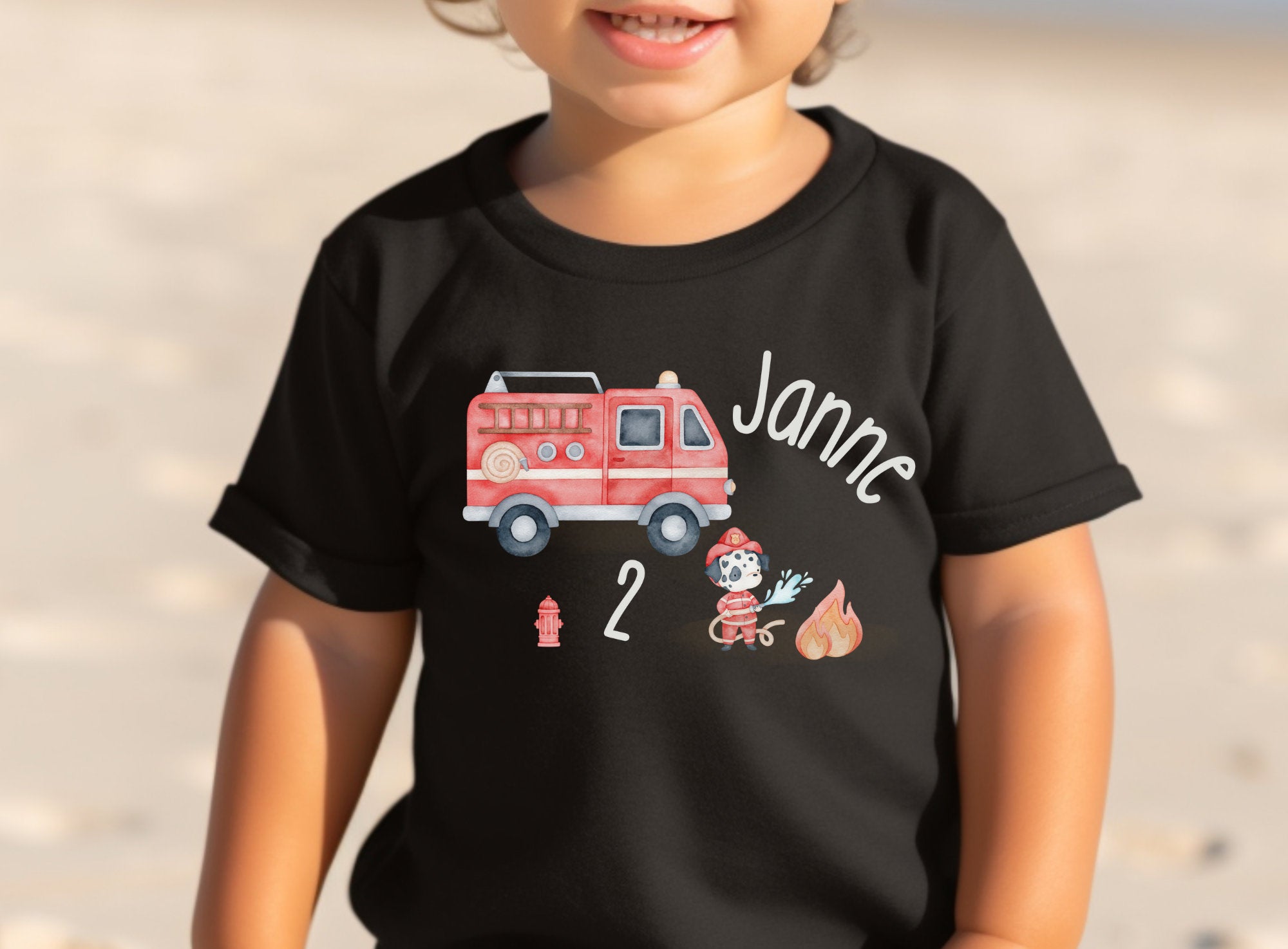 Geburtstagsshirt personalisiert Feuerwehr Rettungsfahrzeuge Feuerwehrmann Hund – T-shirts