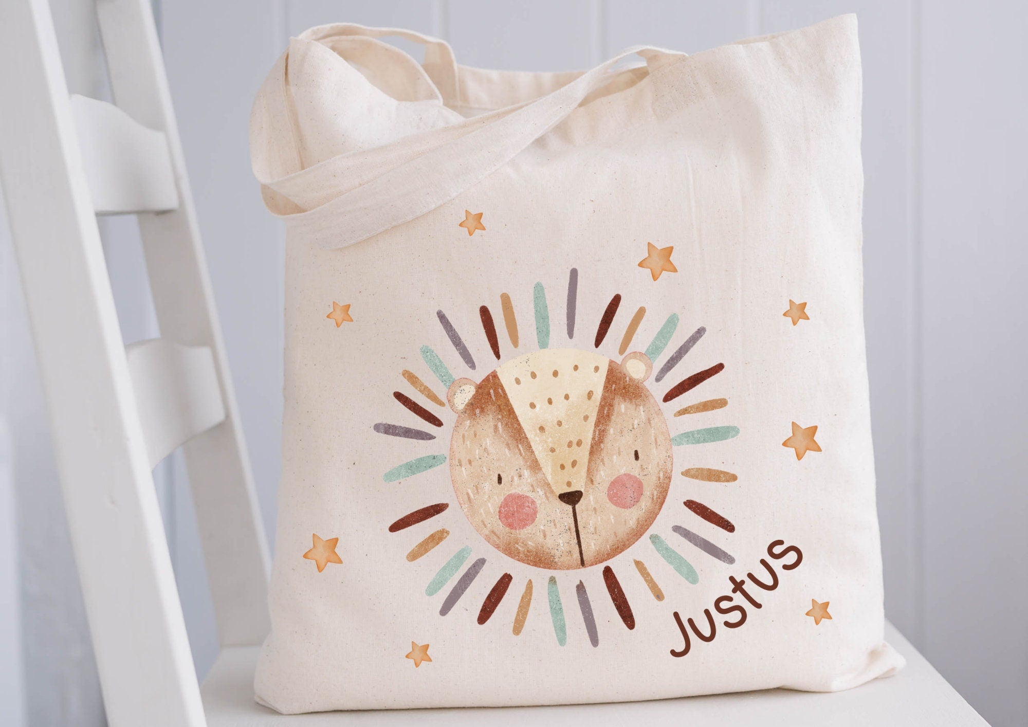 Turnbeutel Jutebeutel Jutetasche mit Namen Beutel für Wechselwäsche personalisiert Löwe Boho Dschungeltiere – Team Sports & Gym Bags