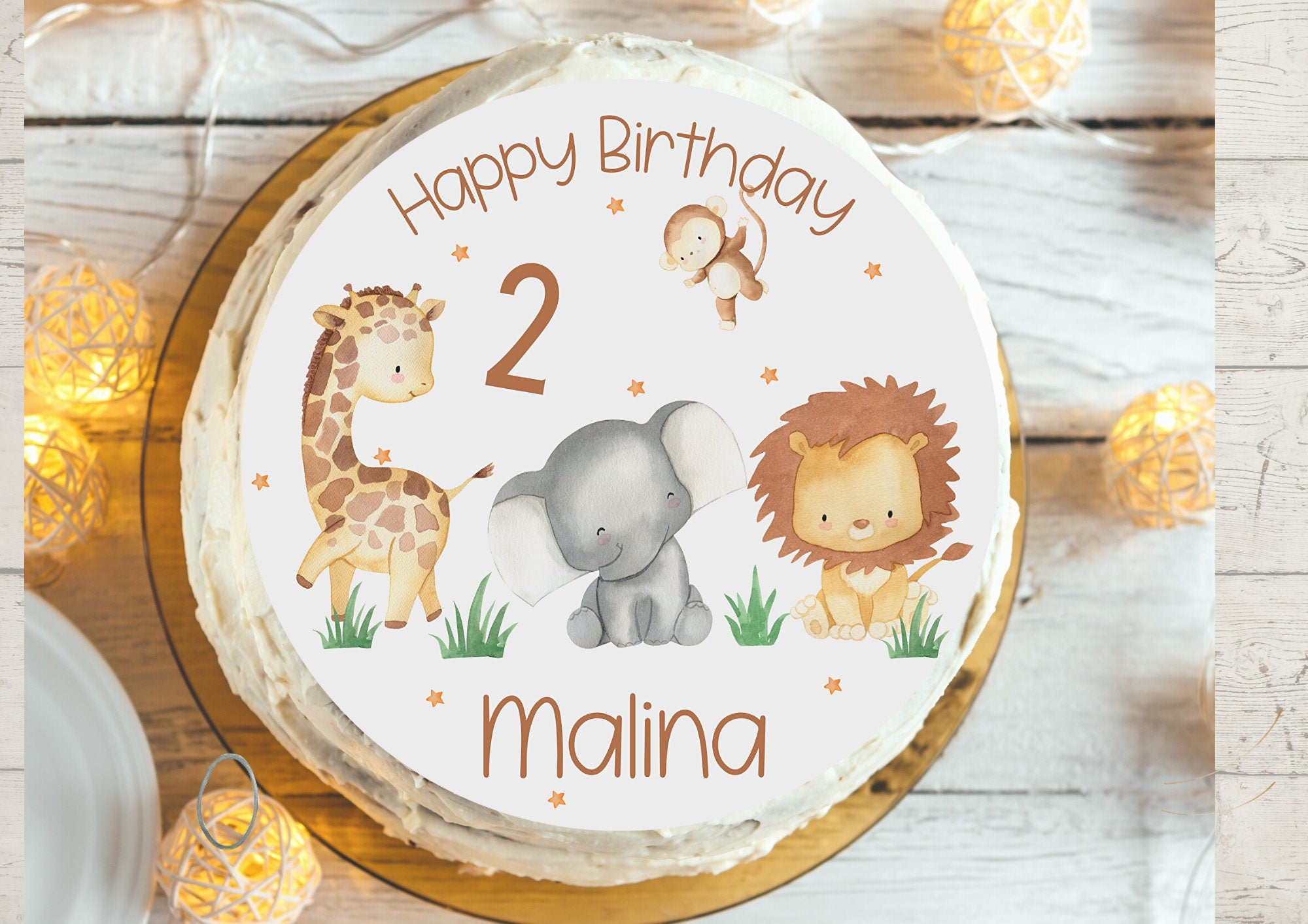 Tortenaufleger Fondant Geburtstag Löwe Elefant Dschungel Safari Safaritiere Wild One – Party Decor