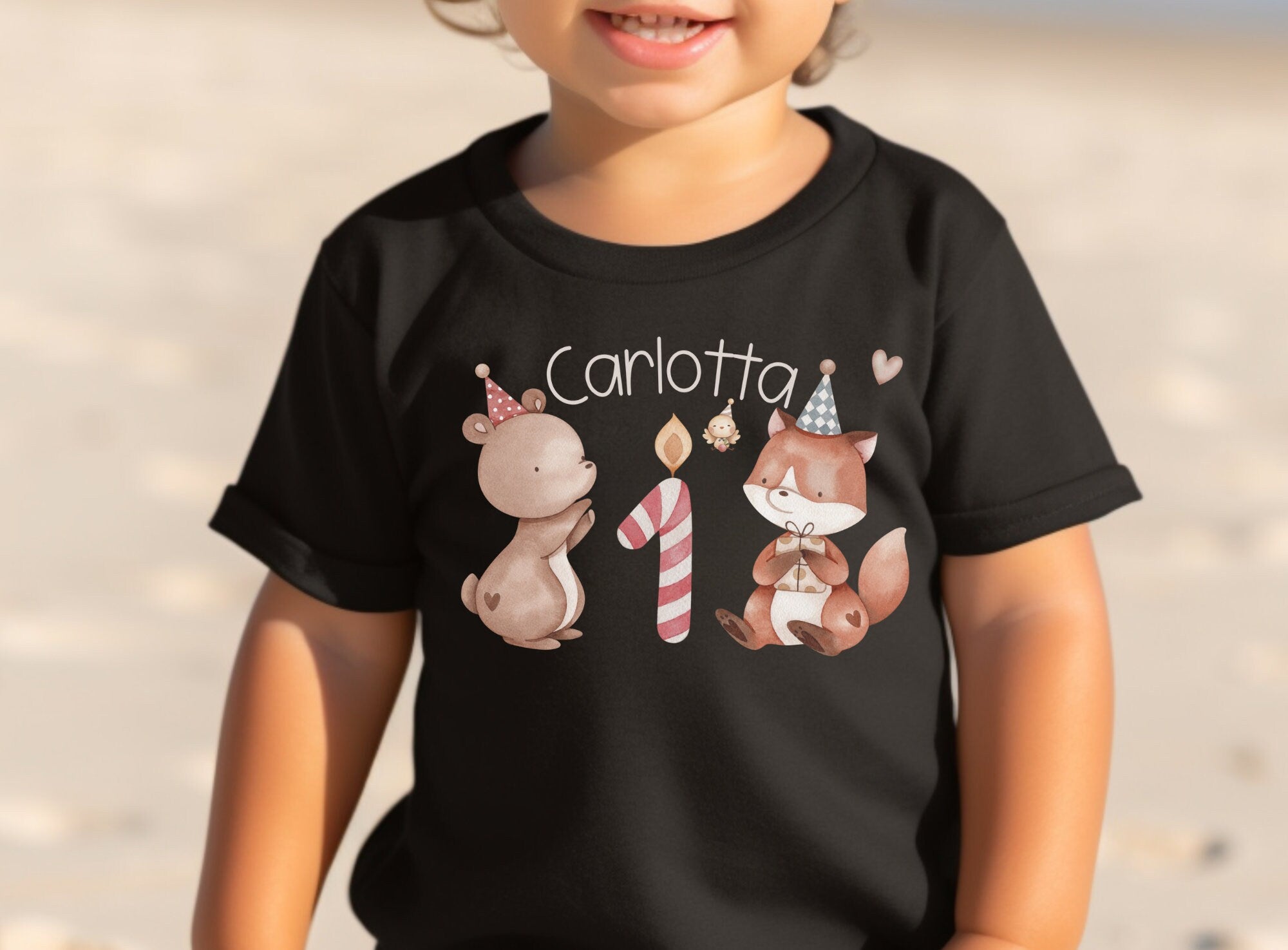 Geburtstagsshirt personalisiert Waldtiere Geburtstagskerze Fuchs – T-shirts