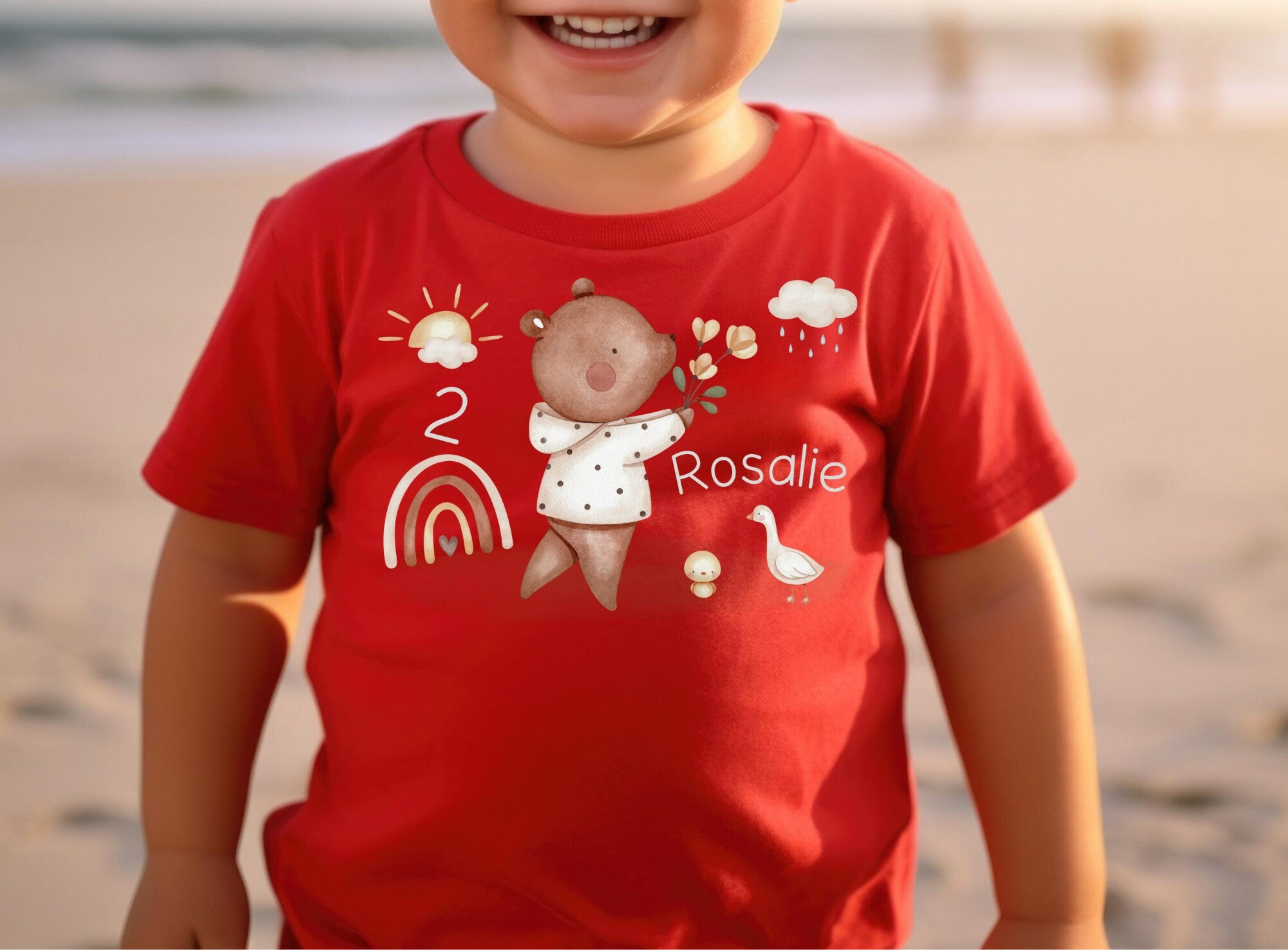 Geburtstagsshirt personalisiert Bär Regenbogen Boho – T-shirts