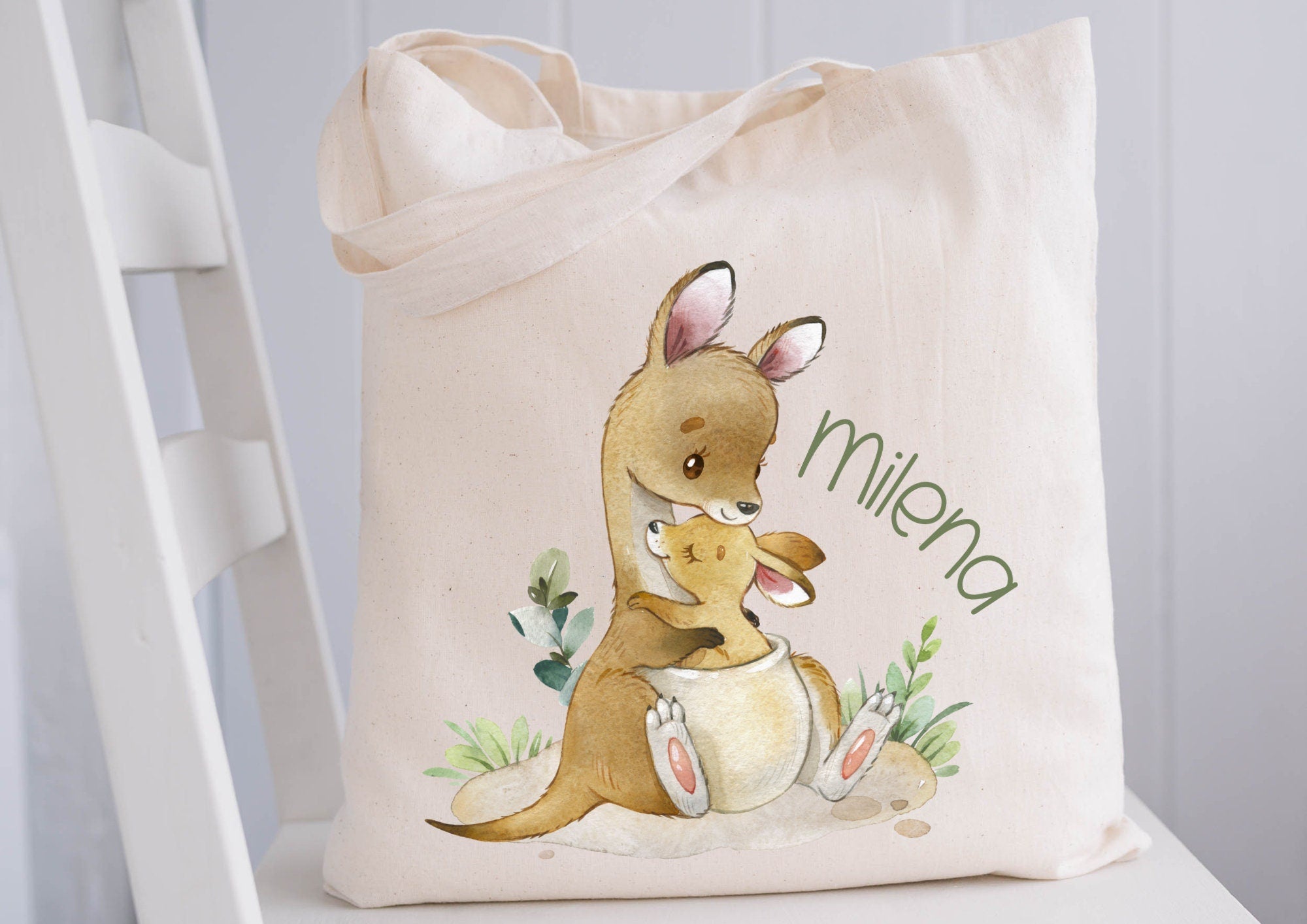 Turnbeutel Jutebeutel Jutetasche mit Namen Beutel für Wechselwäsche personalisiert Känguru Mama und Baby – Team Sports & Gym Bags