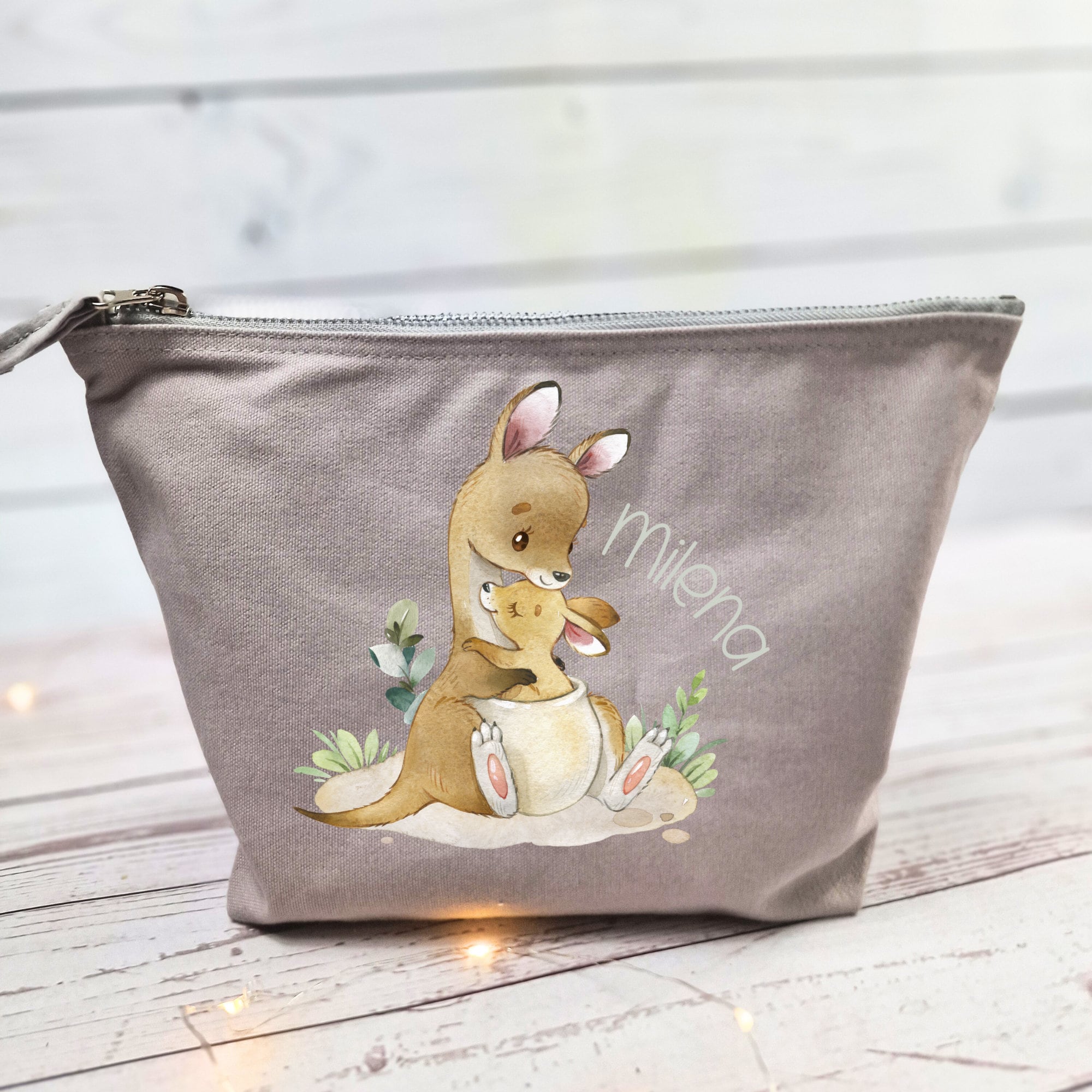 Wickeltasche mit Namen personalisiert Kulturbeutel Waschbeutel Känguru Mama und Baby – Diaper Caddies