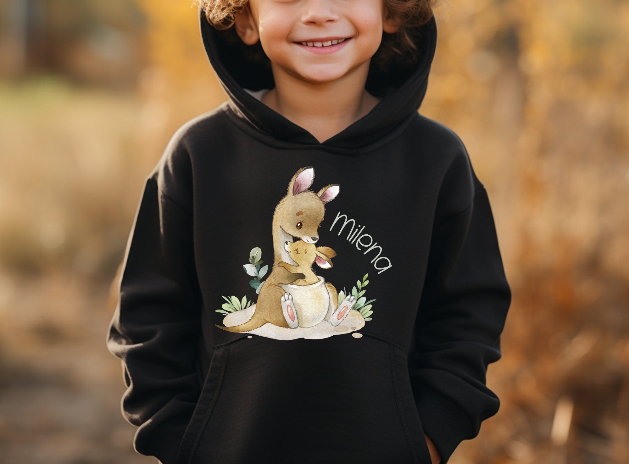 Hoodie personalisiert pullover Pulli Kapuzenpulli Känguru Mama und Baby – Sweatshirts
