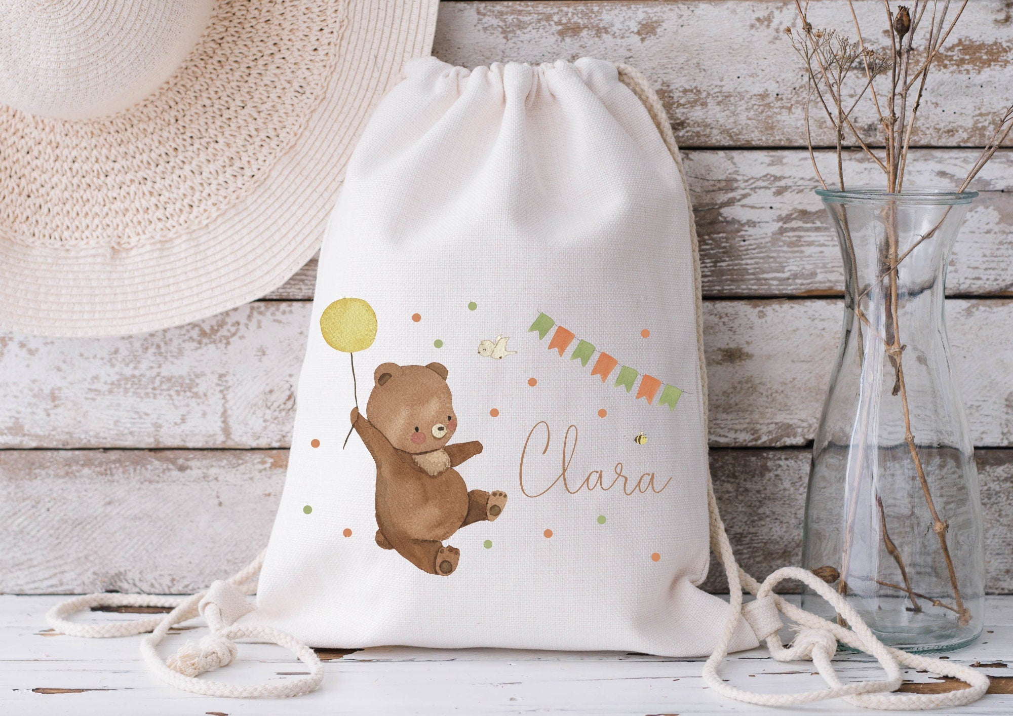 Turnbeutel Jutebeutel Jutetasche mit Namen Beutel für Wechselwäsche personalisiert Waldtiere Bär Eichhörnchen Hase – Team Sports & Gym Bags