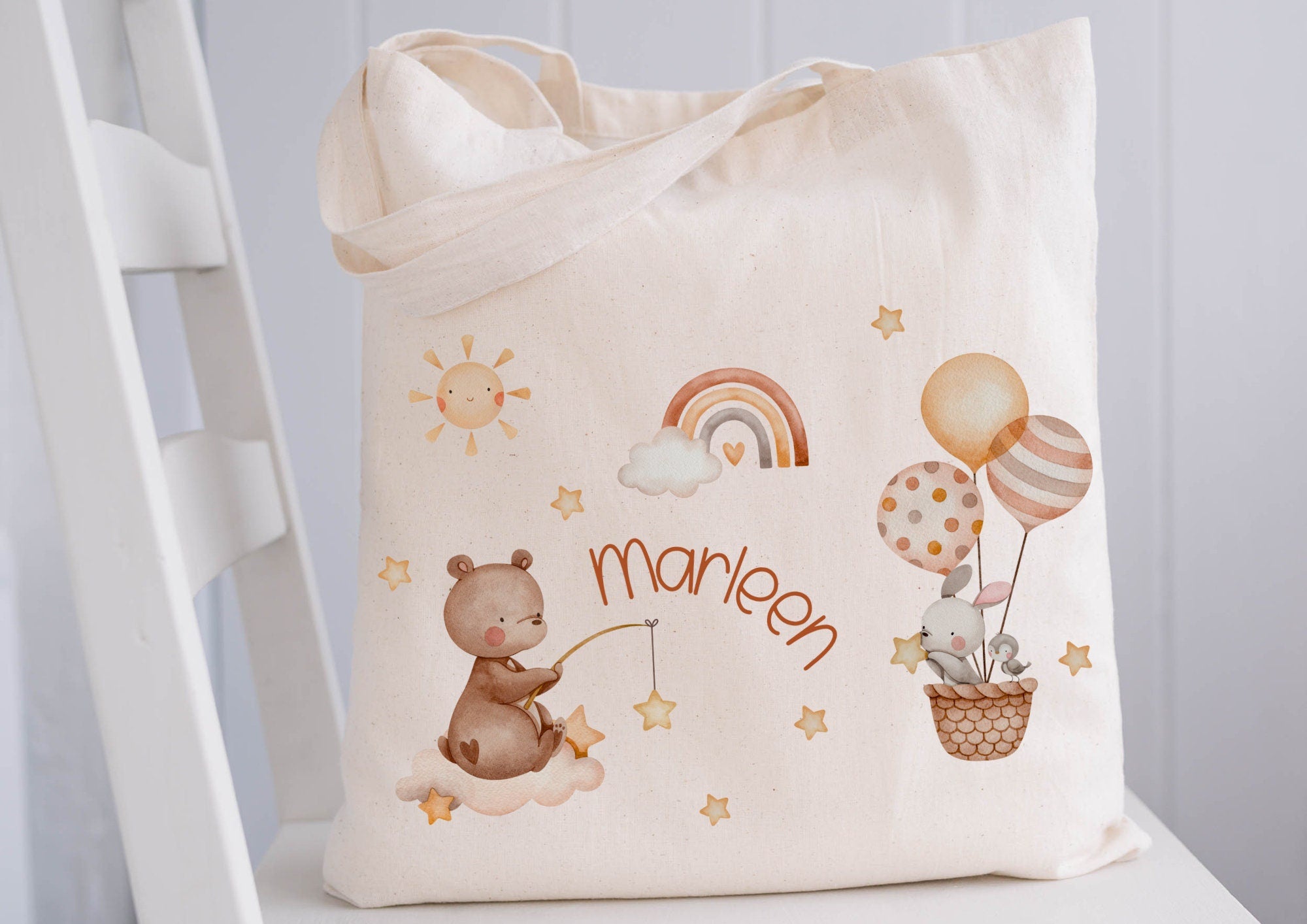 Turnbeutel Jutebeutel Jutetasche mit Namen Beutel für Wechselwäsche personalisiert Waldtiere Bär Hase – Team Sports & Gym Bags