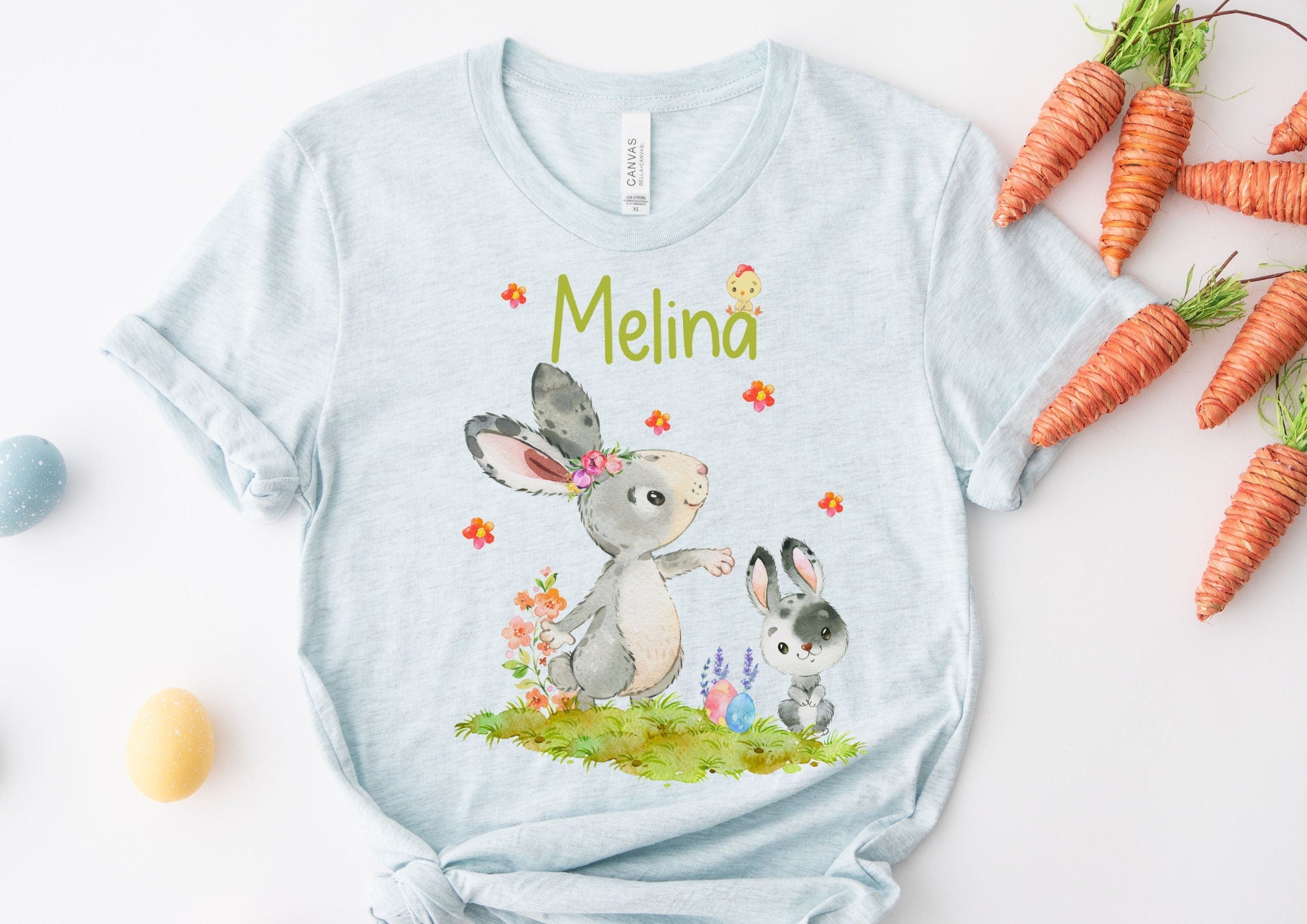 Bügelbild für bunte ien Ostern Osterhase Ostershirt OsterpulloverOsterbody Osterkleid Hase Möhre Frühling – Appliques & Patches