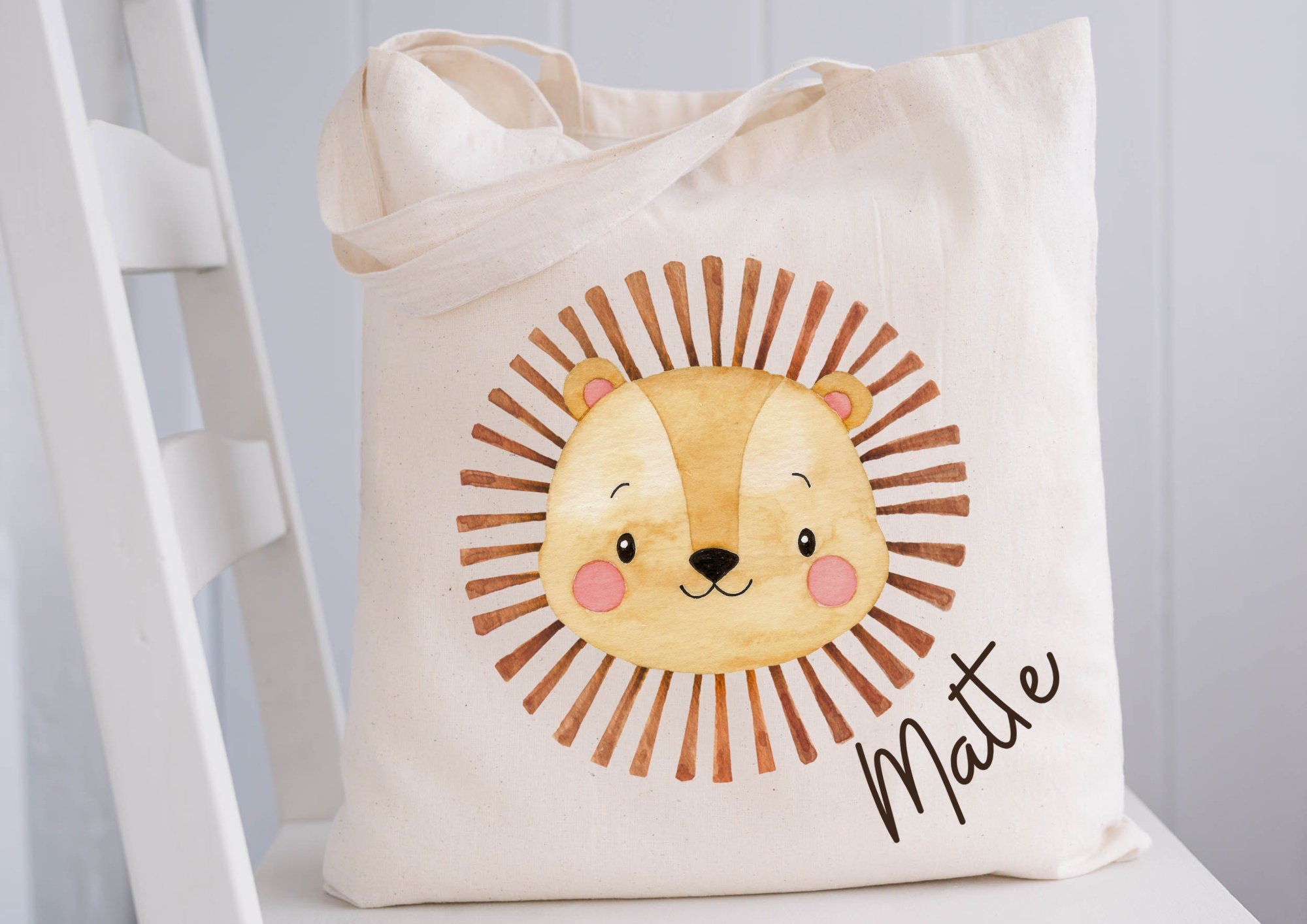 Turnbeutel mit Namen – Beutel für Wechselwäsche – personalisiert für Kita & garten – Löwe Motiv Boho – Team Sports & Gym Bags