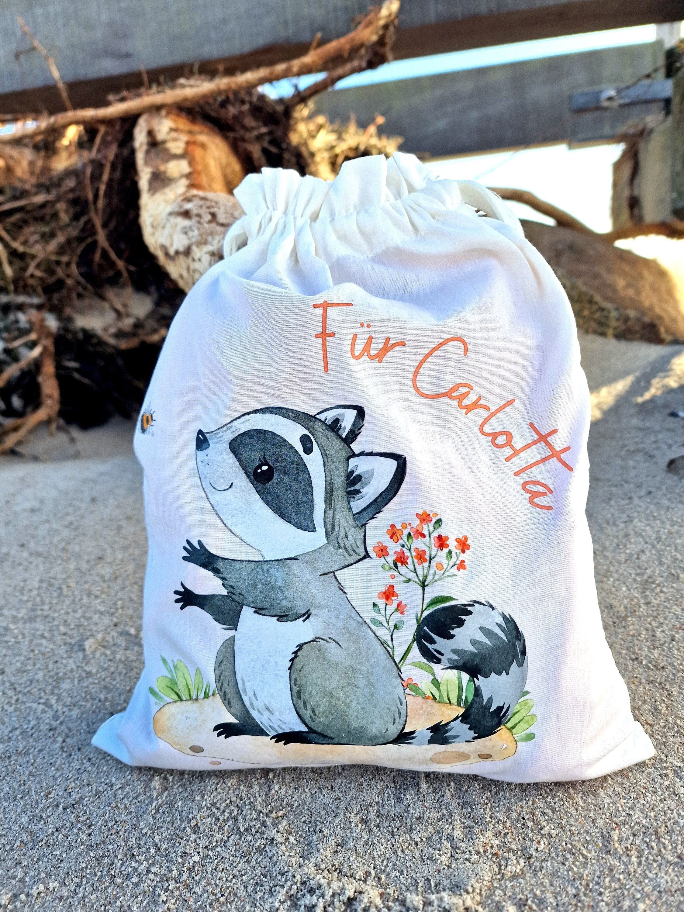 Geschenkbeutel Geschenkesäckchen personalisiert mit Name zum Geburtstag Waldtiere Waschbär – Gift Wrapping