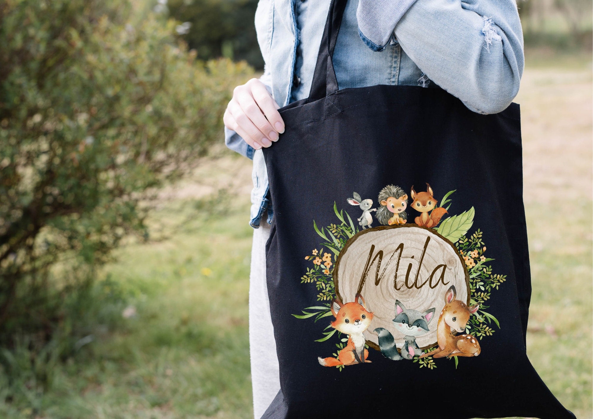 Turnbeutel mit Namen Waldtiere – Kita Tasche Fuchs Reh Hase – personalisiert für & Wechselwäsche – Team Sports & Gym Bags