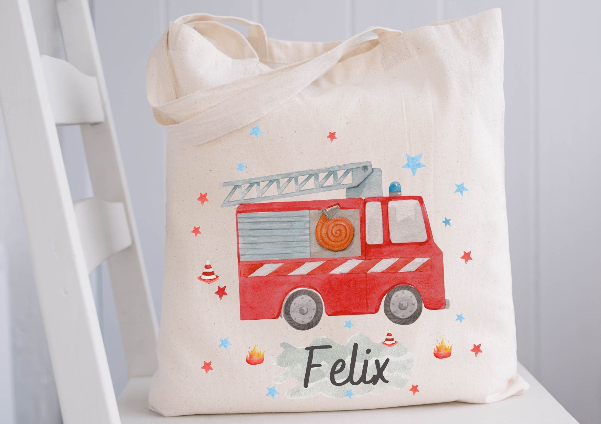 Turnbeutel Feuerwehr mit Namen – personalisiert – Feuerwehrauto Beutel Kita Schule – Geschenk Einschulung Wechselwäsche – Team Sports & Gym Bags