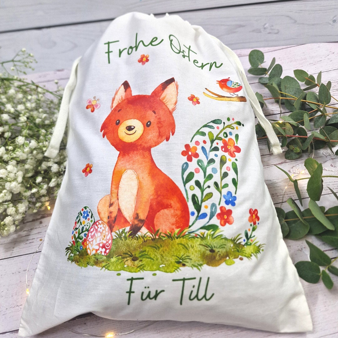 Geschenkbeutel Geschenkesäckchen Ostern personalisiert mit Name Osterkorb Fuchs Frühling – Gift Wrapping