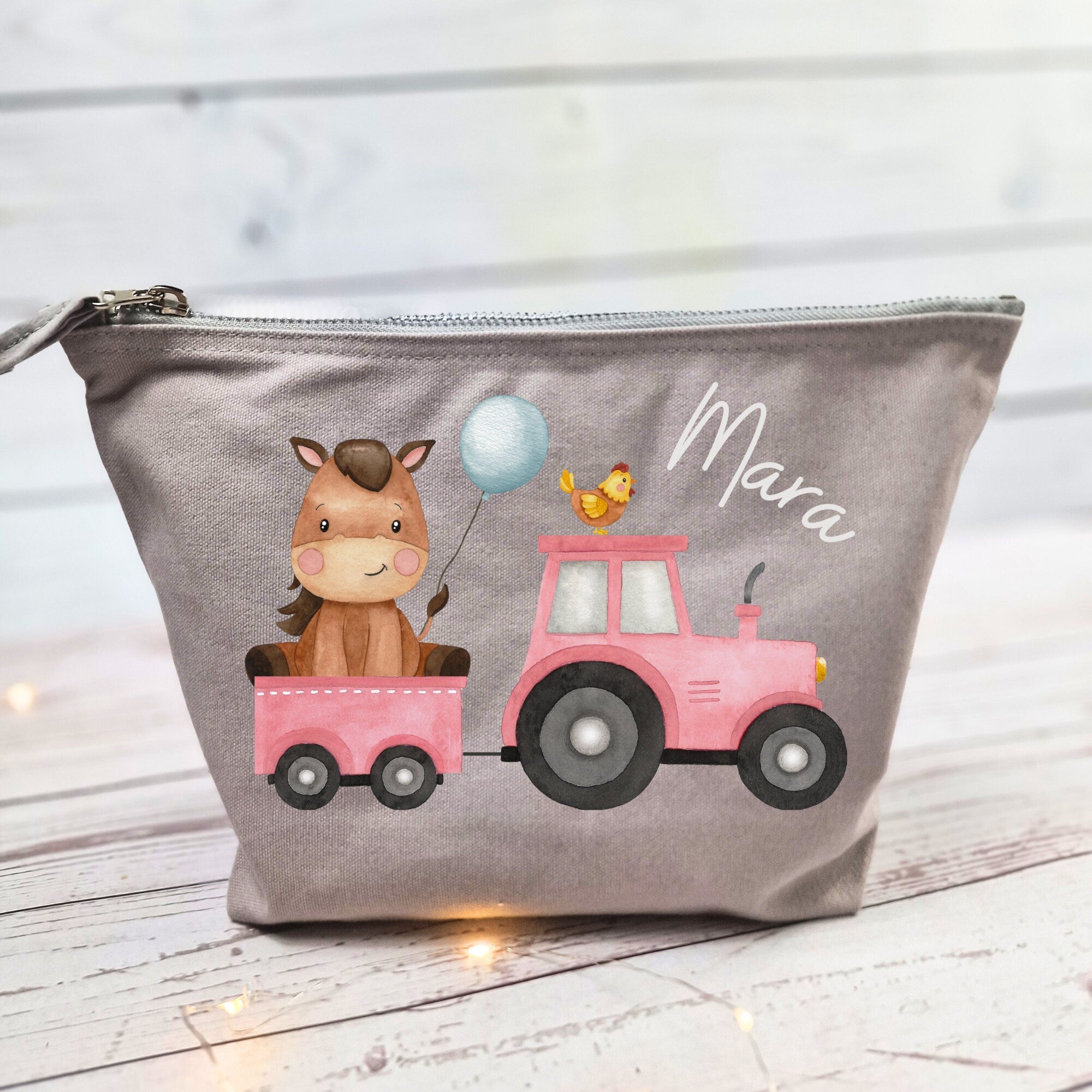 Wickeltasche mit Namen personalisiert Kulturbeutel Waschbeutel Traktor Bauernhof Bauernhoftiere rosa – Diaper Caddies