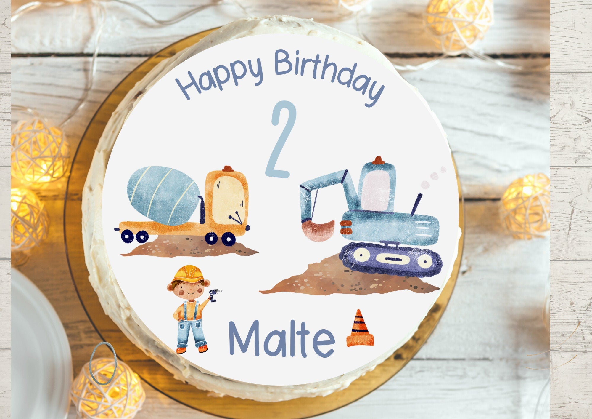 Tortenaufleger Fondant Geburtstag Bagger Radlader Baustelle Bauarbeiter – Party Decor