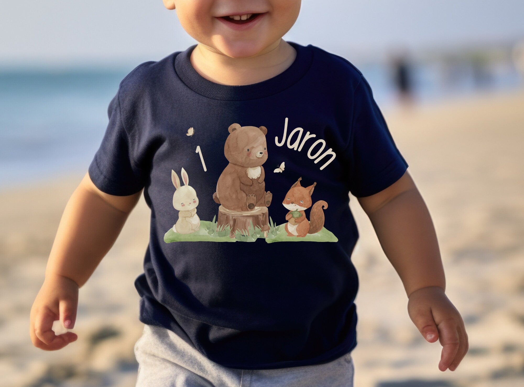 Geburtstagsshirt personalisiert Waldtiere Bär Hase