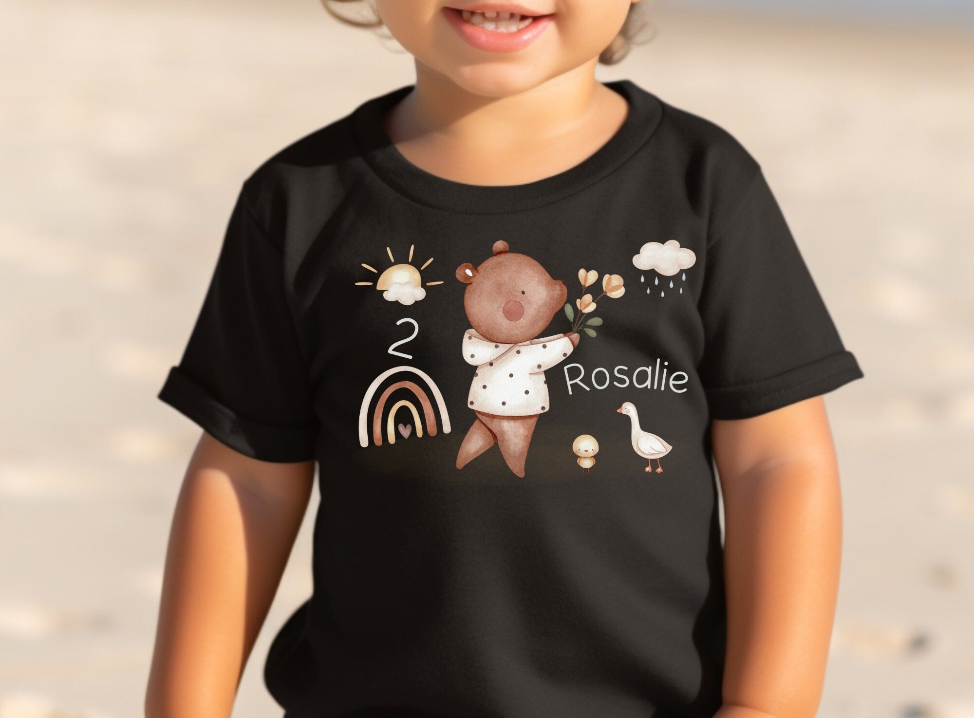 Geburtstagsshirt personalisiert Bär Regenbogen Boho – T-shirts