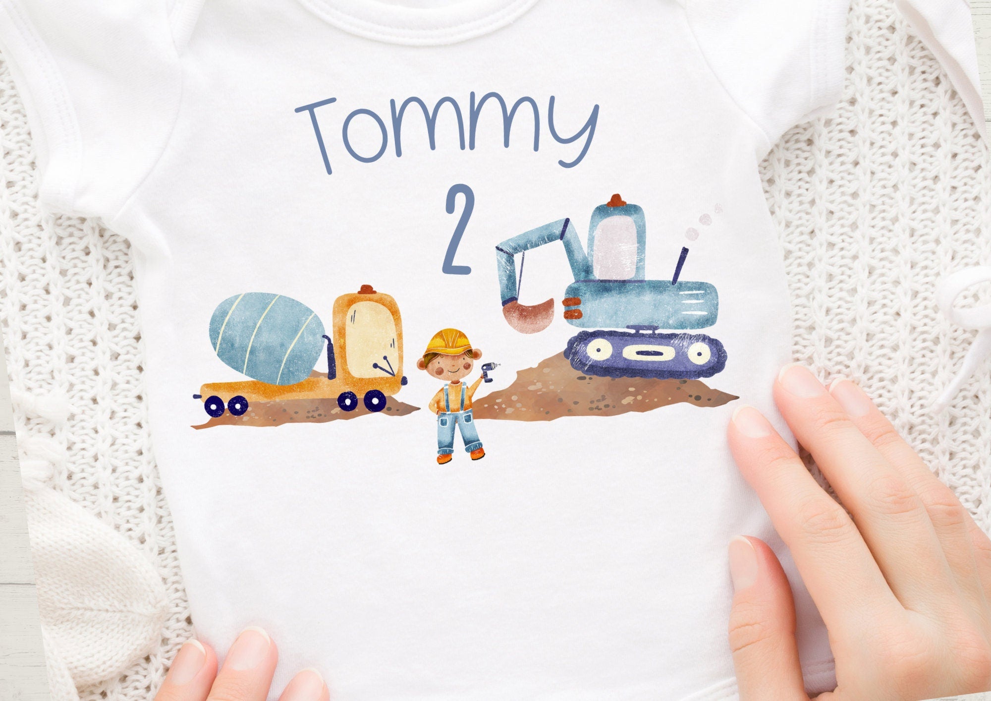 Bügelbild für bunte Stoffe mit Wunschname und Alter personalisiert Fuchs Geburtstagsshirt Bagger Baustelle Baustellenfahrzeuge Bauarbeiter – Appliques & Patches