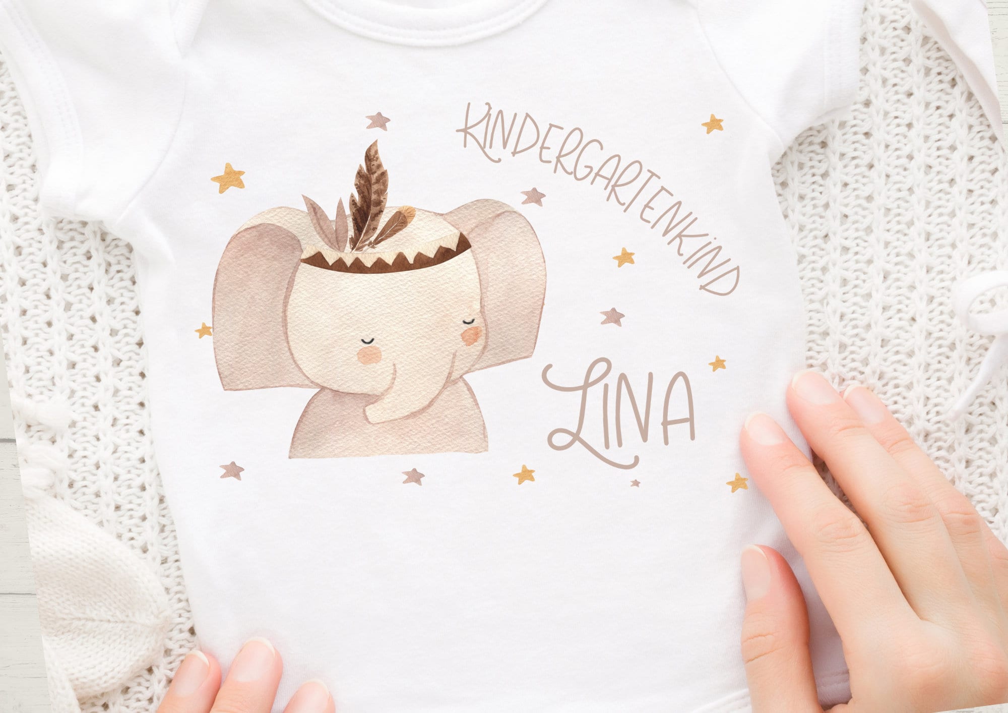 Bügelbild mit Wunschname und Alter personalisiert garten gartenstart Elefant Boho Waldtiere – Appliques & Patches