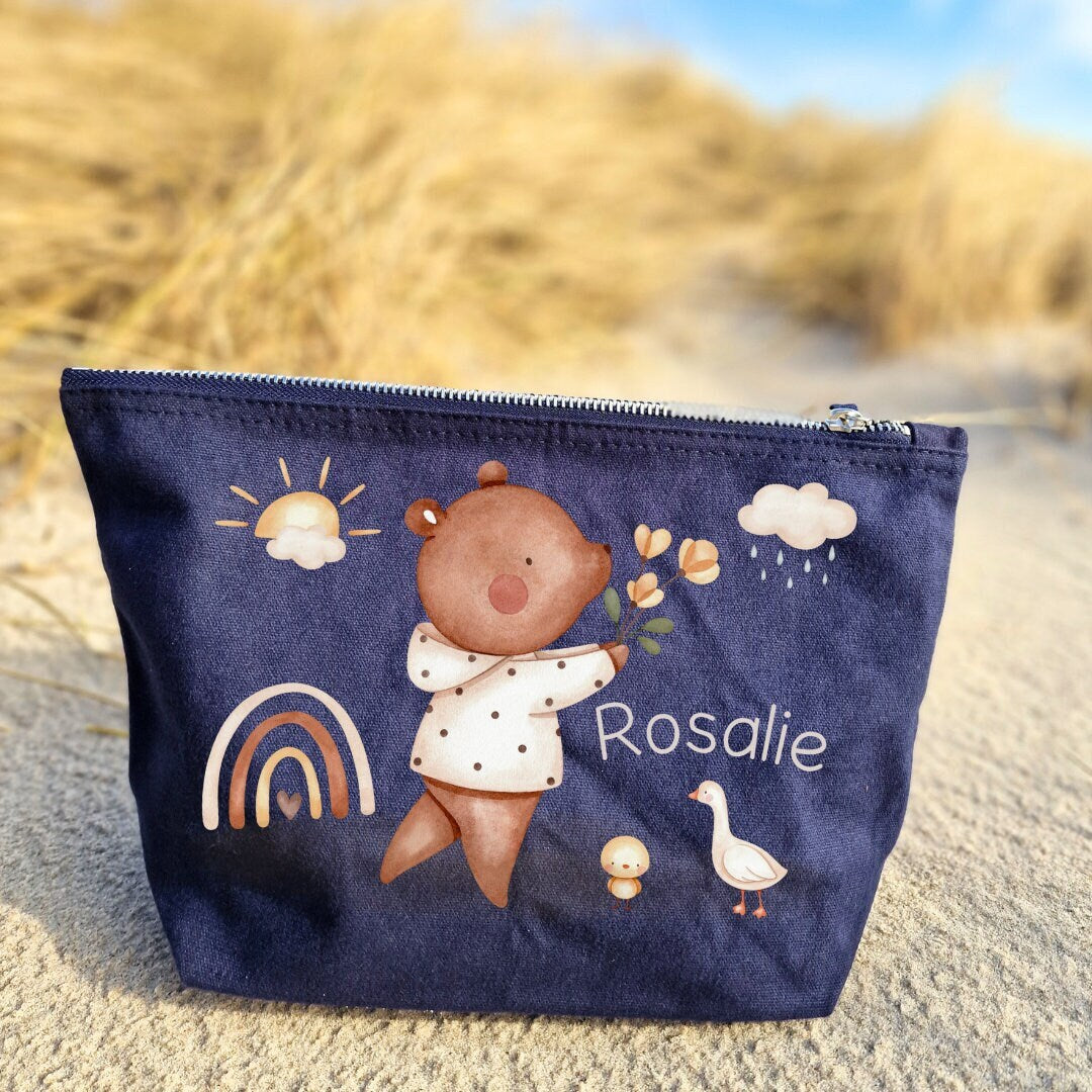 Wickeltasche mit Namen personalisiert Kulturbeutel Waschbeutel Bär Regenbogen Gans – Diaper Caddies