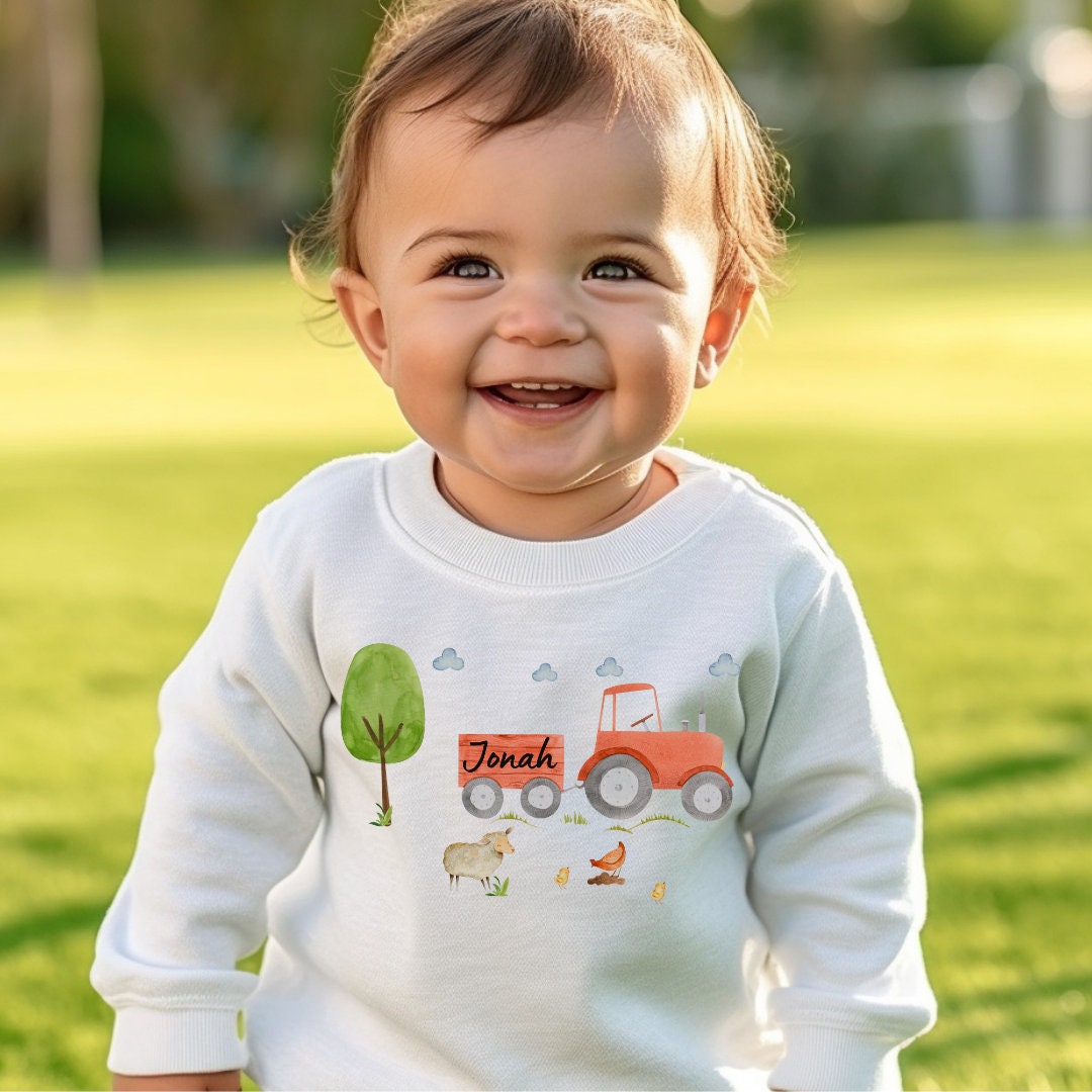 Pullover Sweatshirt Sweater personalisiert pullover Babypullover Traktor Trecker Bauernhof Bauernhoftiere Kuh Pferd Schwein – Sweatshirts