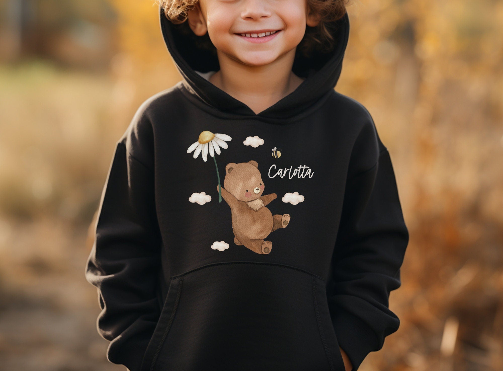 Hoodie personalisiert pullover Pulli Kapuzenpulli Waldtiere Bär Blume – Sweatshirts