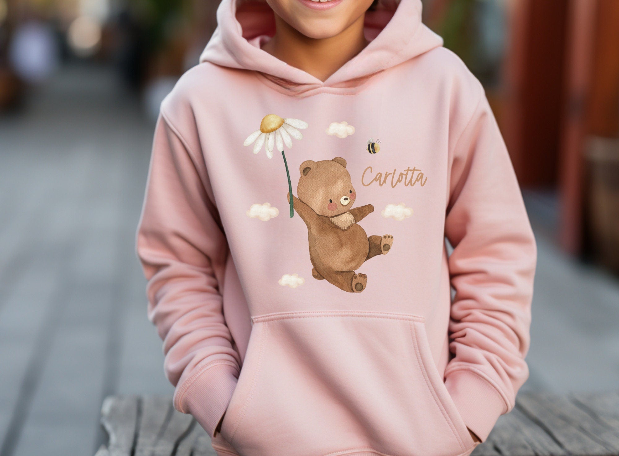 Hoodie personalisiert pullover Pulli Kapuzenpulli Waldtiere Bär Blume – Sweatshirts