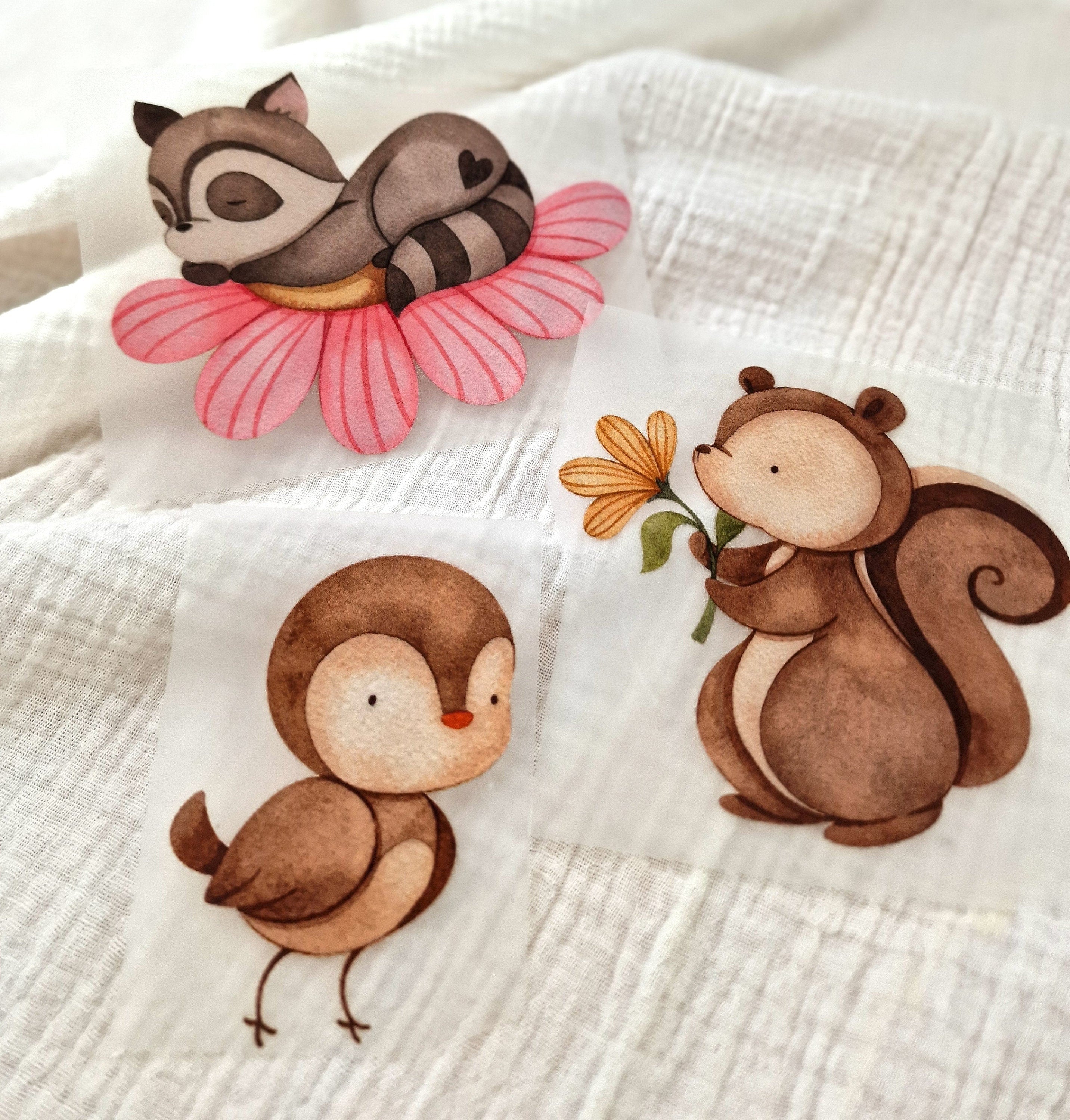 Set Bügelbild Applikation zum Veredeln von Shirts Hosen Kleidung DTF Druck Applizierung Bär Hase Vogel Frühling – Appliques & Patches