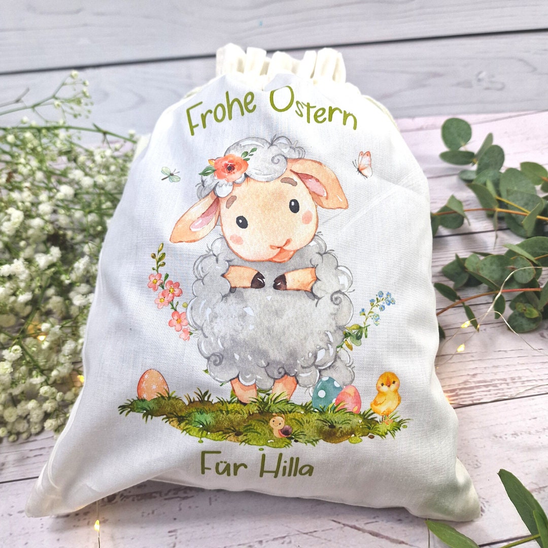 Geschenkbeutel Geschenkesäckchen Ostern personalisiert mit Name Osterkorb Hase Osterlamm Lämmchen Schaf – Gift Wrapping