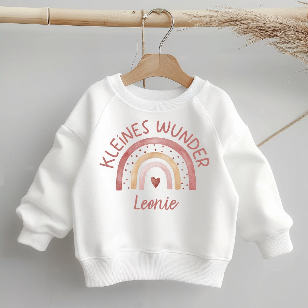 Pullover Sweatshirt Sweater personalisiert Kinderpullover Babypullover Kleines Wunder Regenbogen