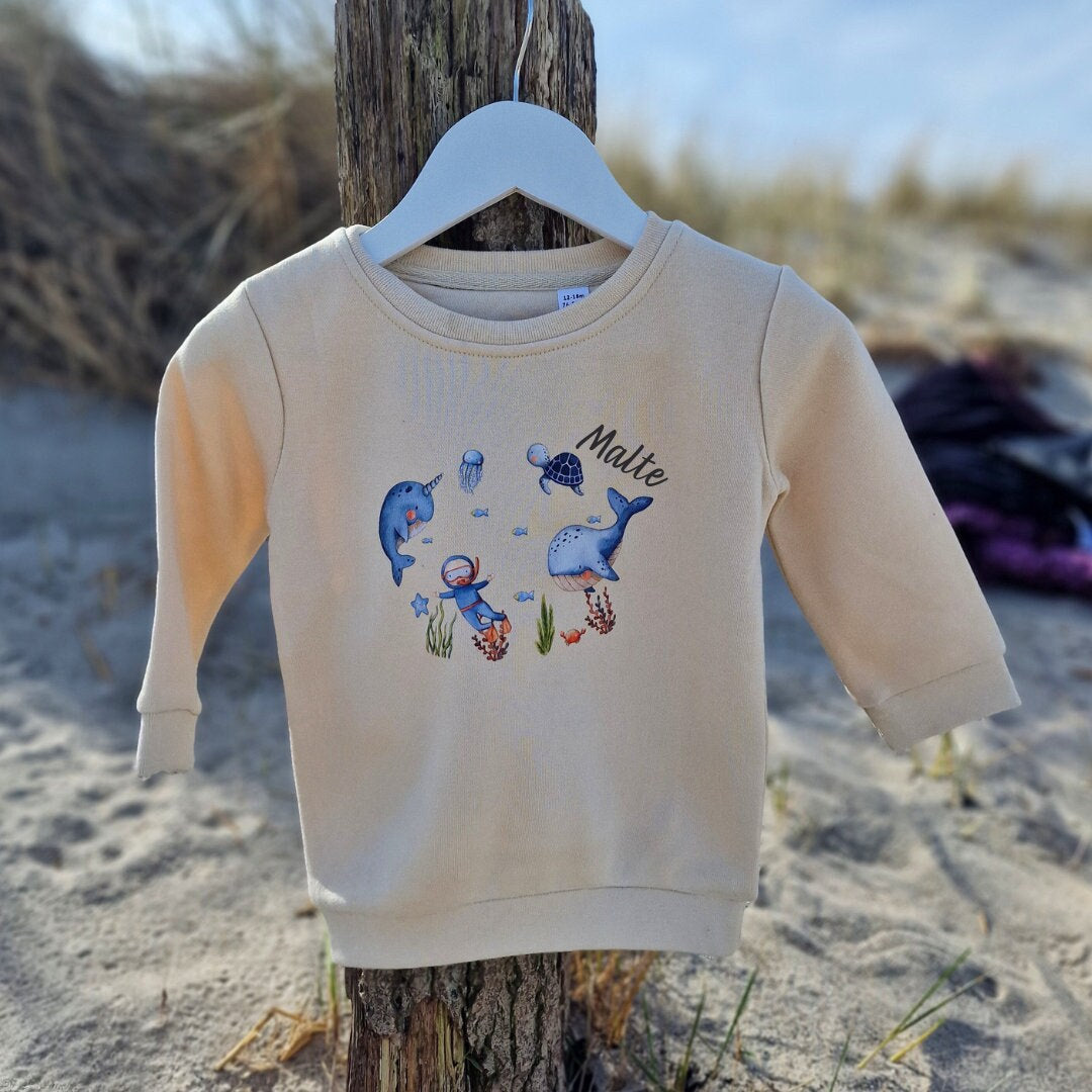 Pullover Sweatshirt Sweater personalisiert Kinderpullover Babypullover Pulli Wal Unterwasser