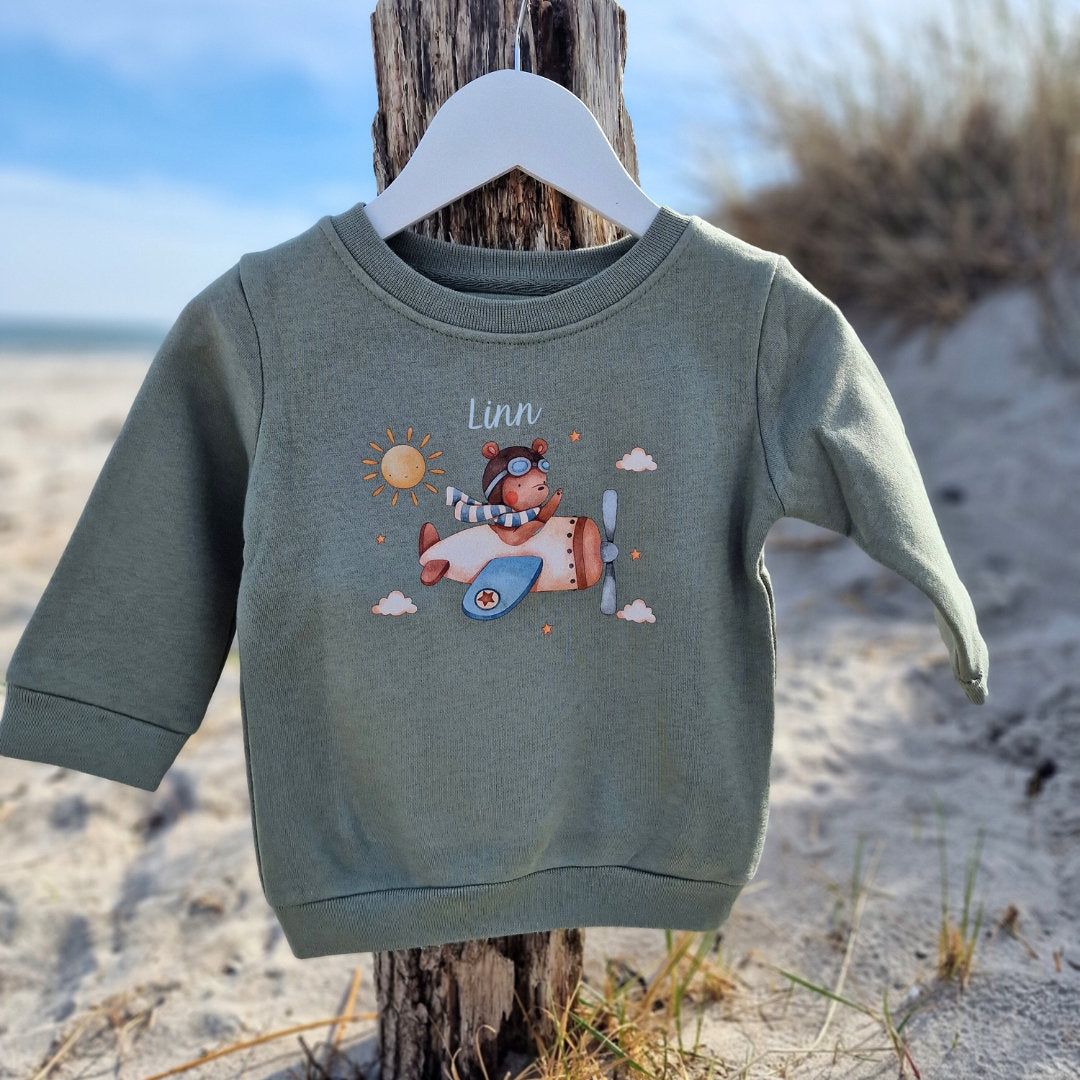 Pullover Sweatshirt Sweater personalisiert Kinderpullover Babypullover Pulli Flugzeug Giraffe Elefant Zebra Hubschrauber