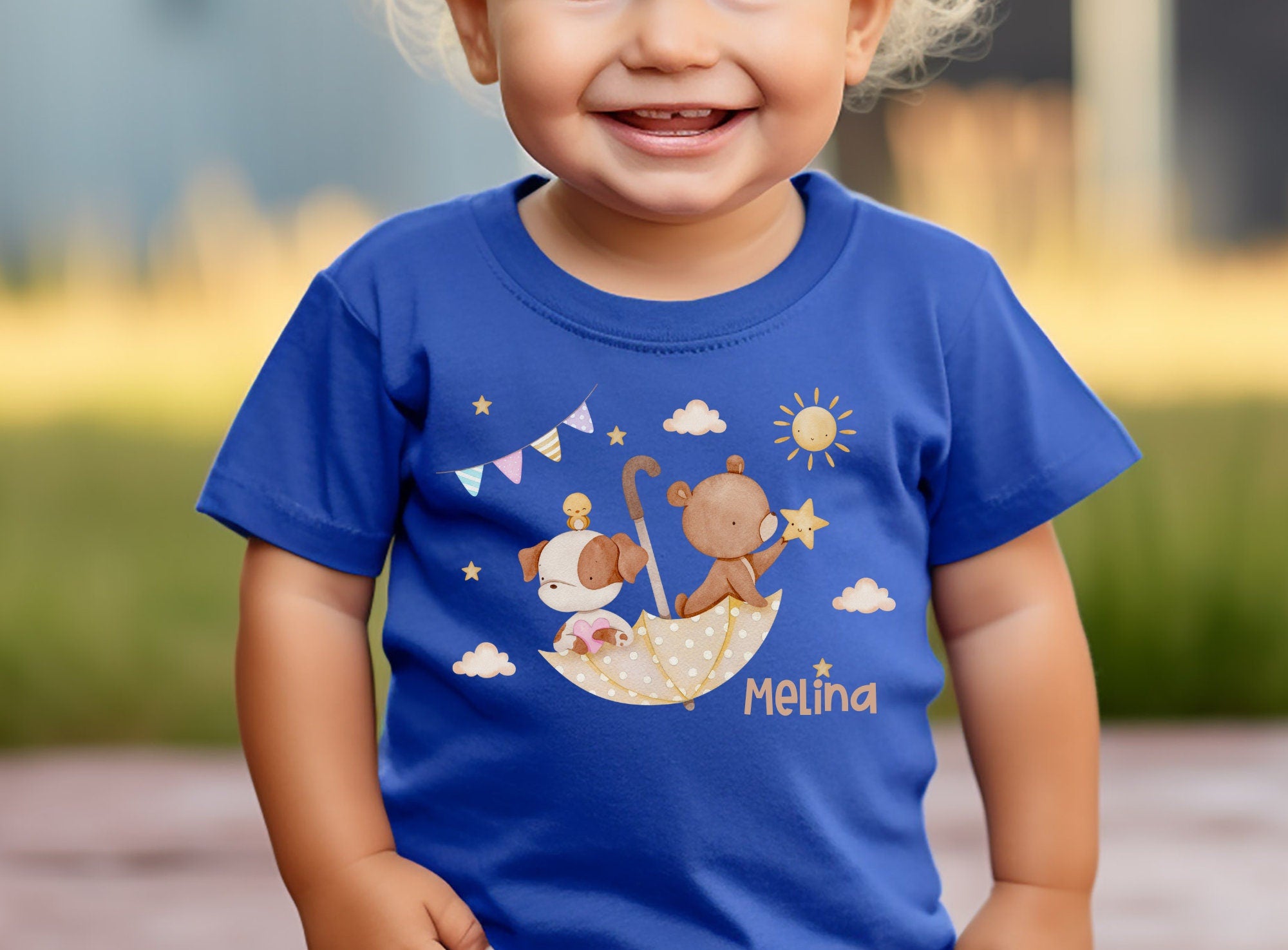 Shirt Kurzarm mit Name personalisiert shirt Bär Hund Schirm – Sweatshirts