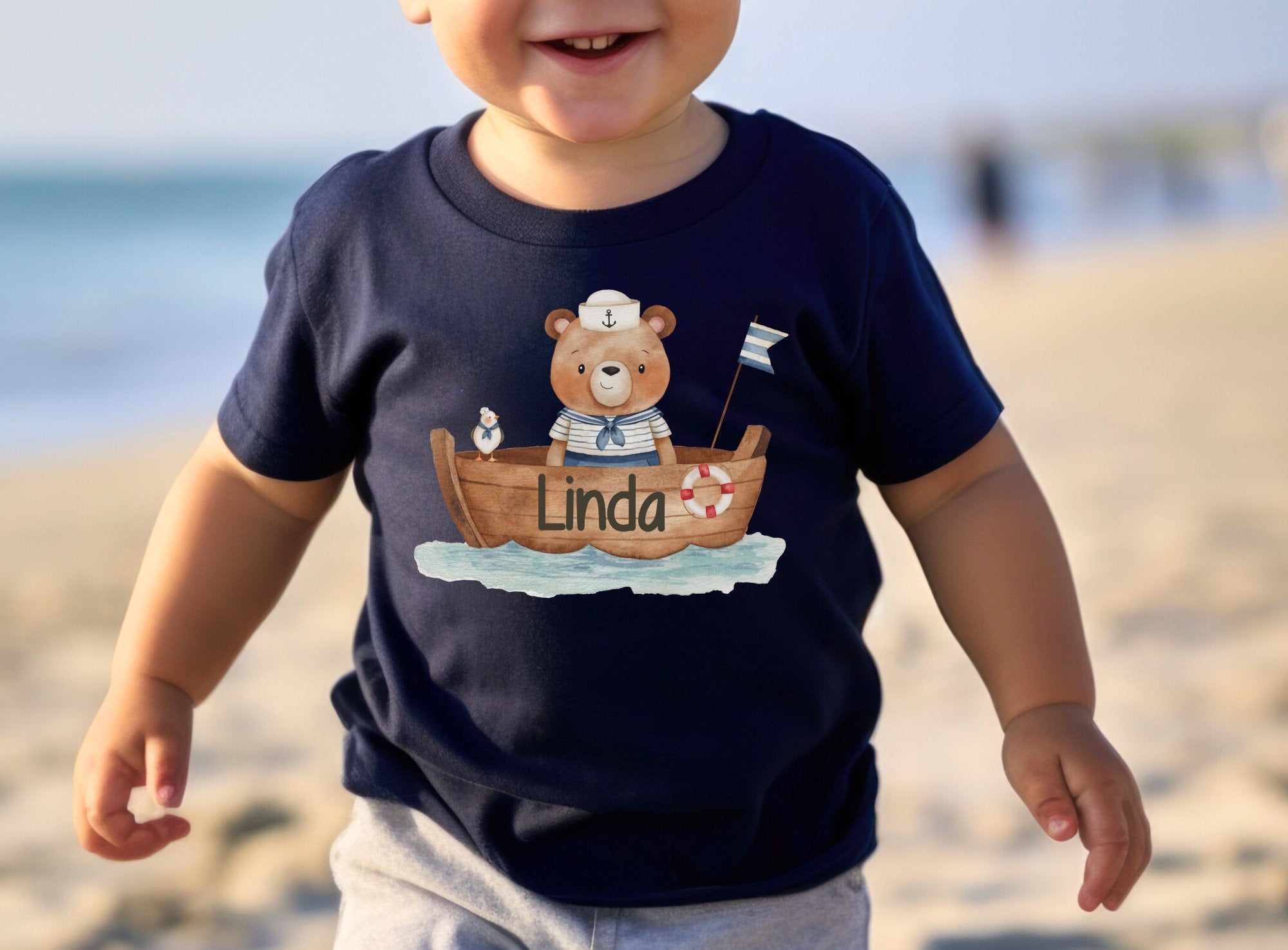 T-Shirt Shirt Kurzarm mit Name personalisiert Kindershirt Boot Bär Maritim Matrose
