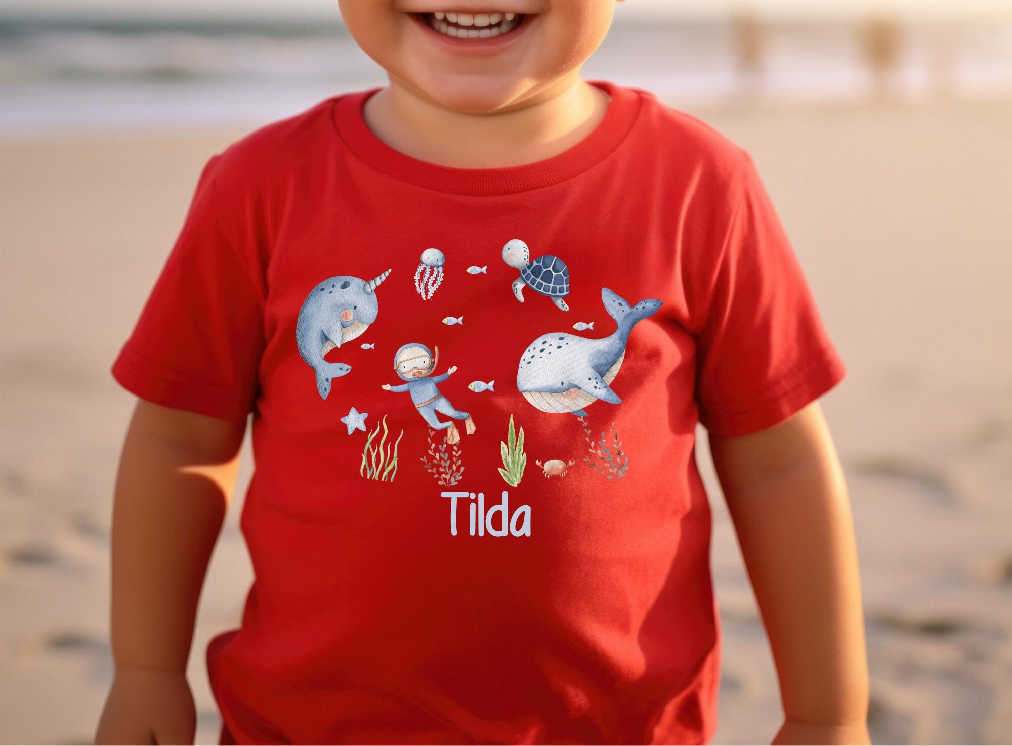 Shirt Kurzarm mit Name personalisiert shirt Unterwasser Wal Fisch Taucher Maritim – Sweatshirts