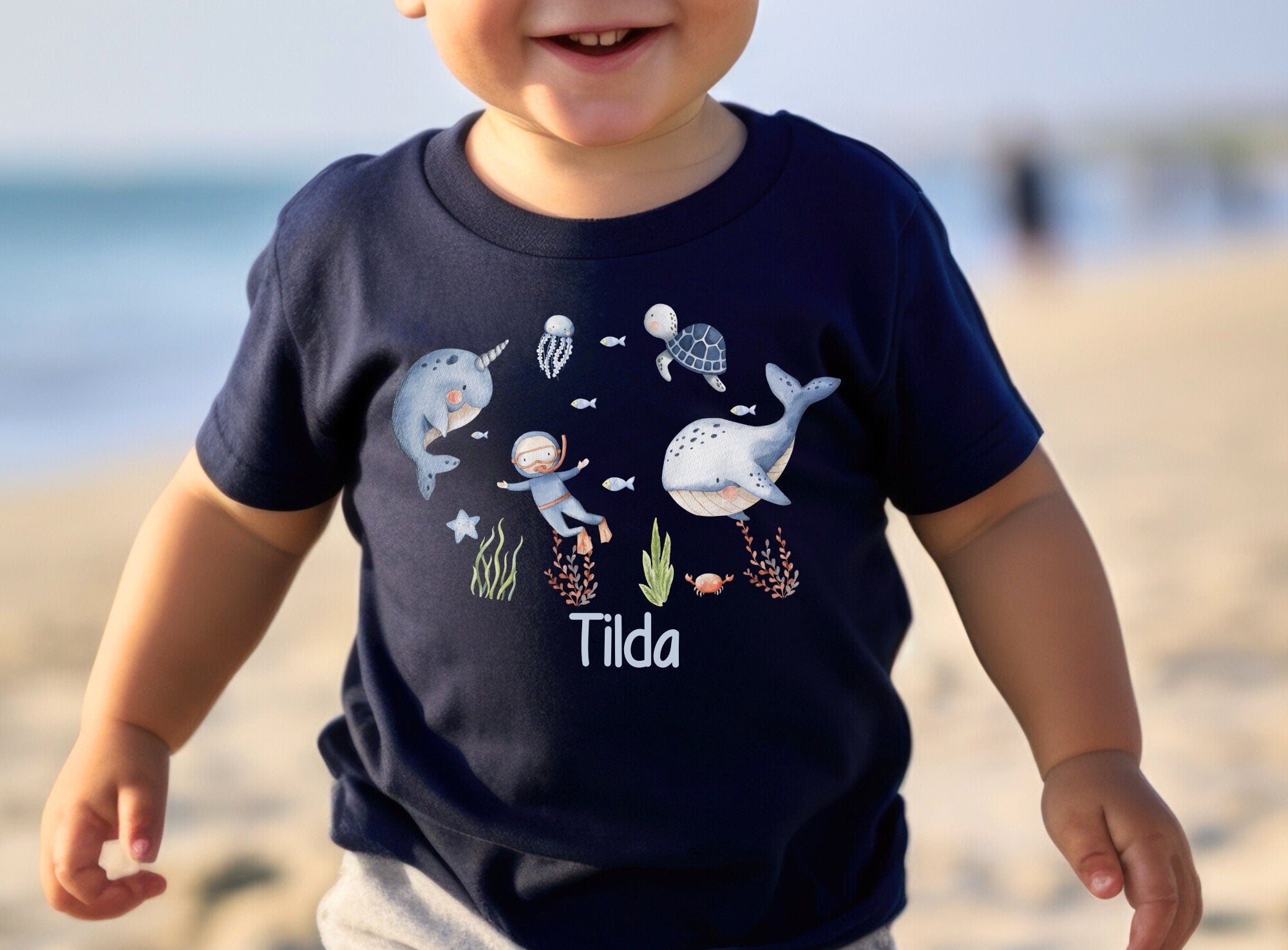 Shirt Kurzarm mit Name personalisiert shirt Unterwasser Wal Fisch Taucher Maritim – Sweatshirts