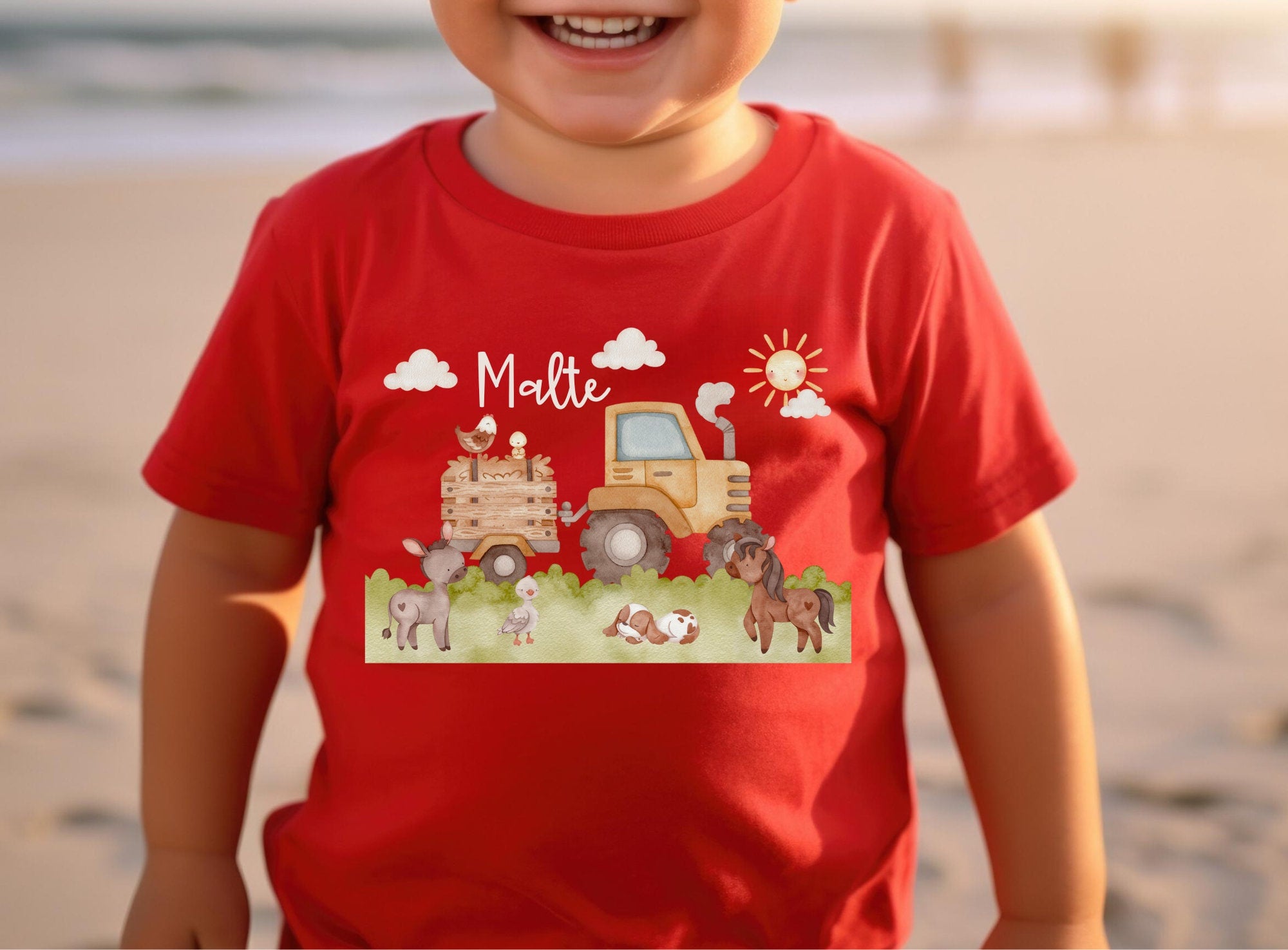T-Shirt Shirt Kurzarm mit Name personalisiert Kindershirt Bauernhof Pferd Traktor